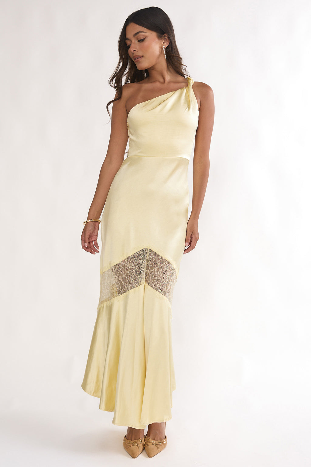 Avielle Lace Trim One-Shoulder Maxi Dress Butter by Selfie Leslie Australia