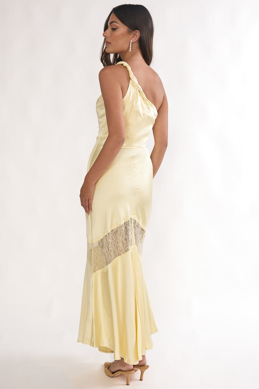Avielle Lace Trim One-Shoulder Maxi Dress Butter by Selfie Leslie Australia