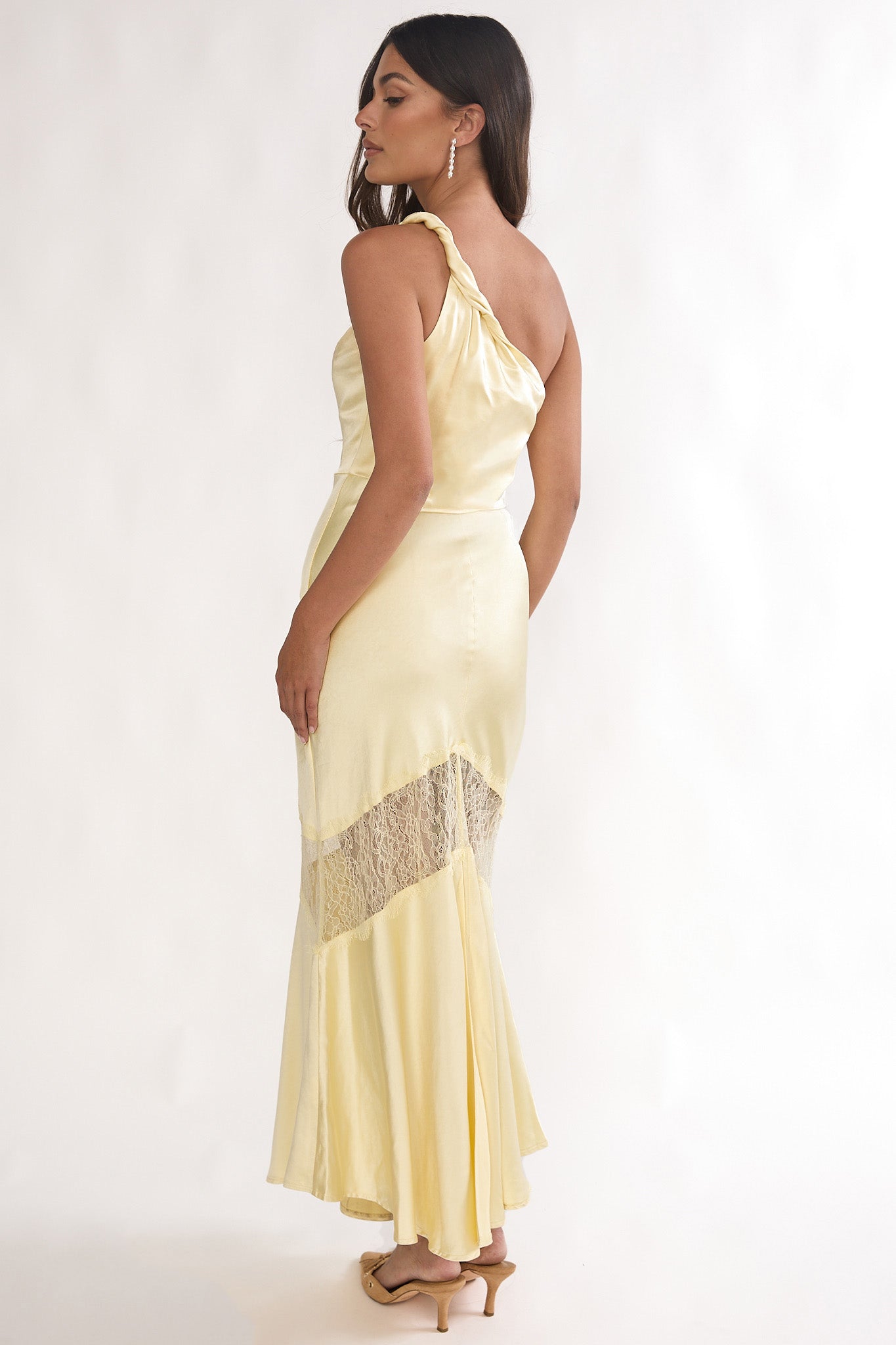 Avielle Lace Trim One-Shoulder Maxi Dress Butter by Selfie Leslie Australia