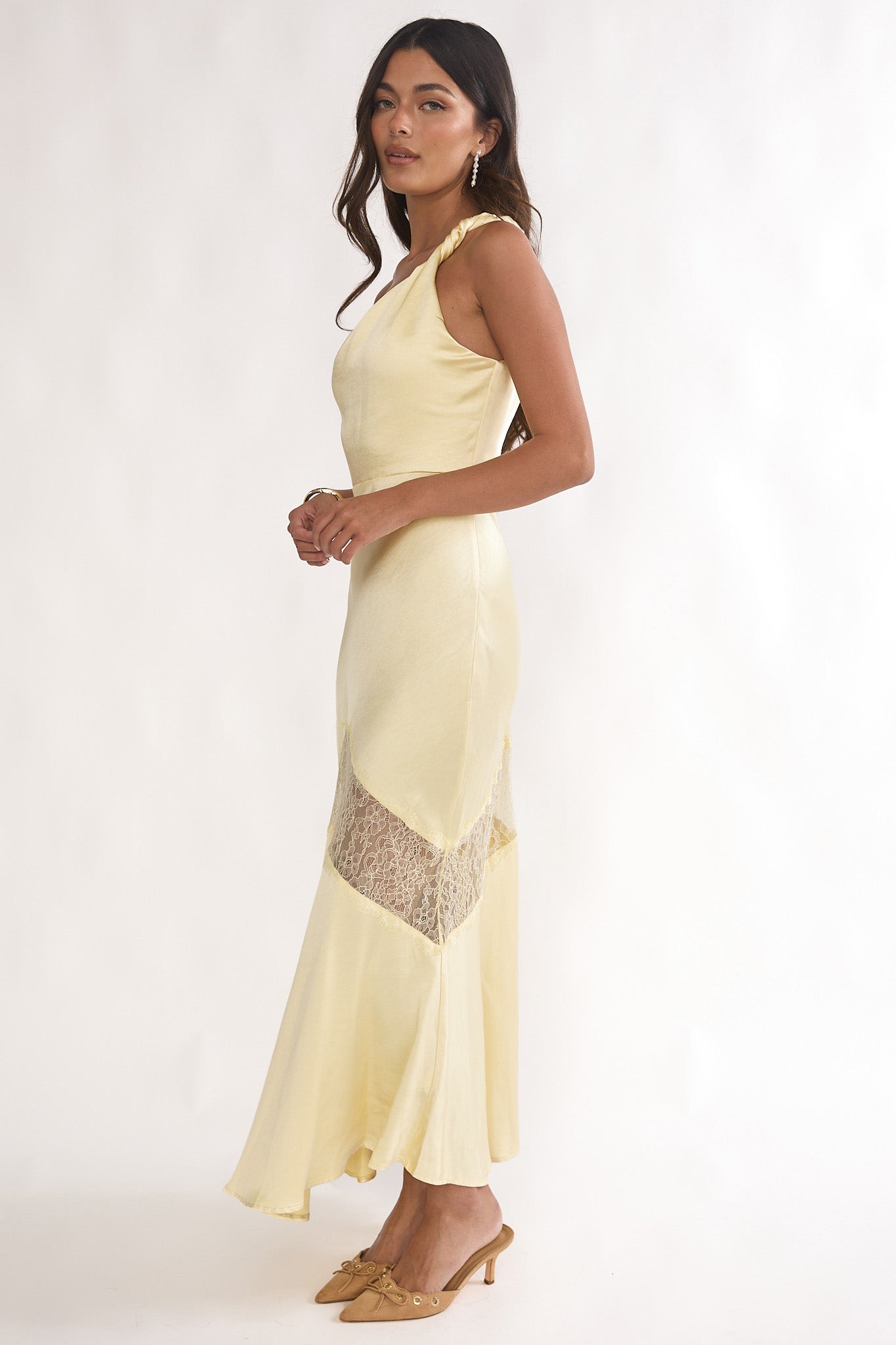 Avielle Lace Trim One-Shoulder Maxi Dress Butter by Selfie Leslie Australia