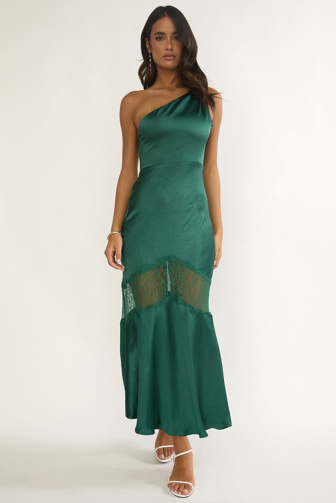 Avielle Lace Trim One-Shoulder Maxi Dress Forest Green by Selfie Leslie Australia