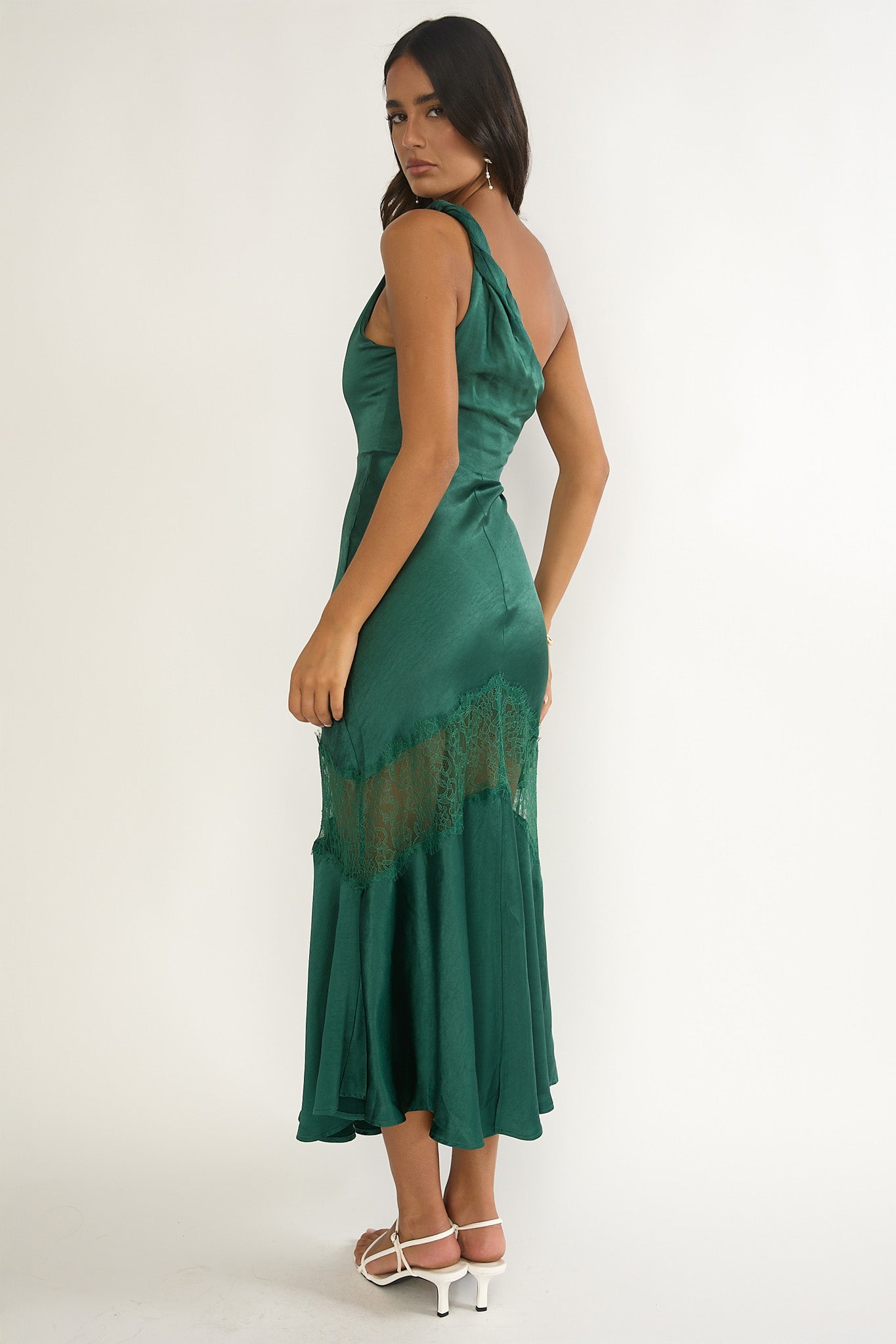 Avielle Lace Trim One-Shoulder Maxi Dress Forest Green by Selfie Leslie Australia
