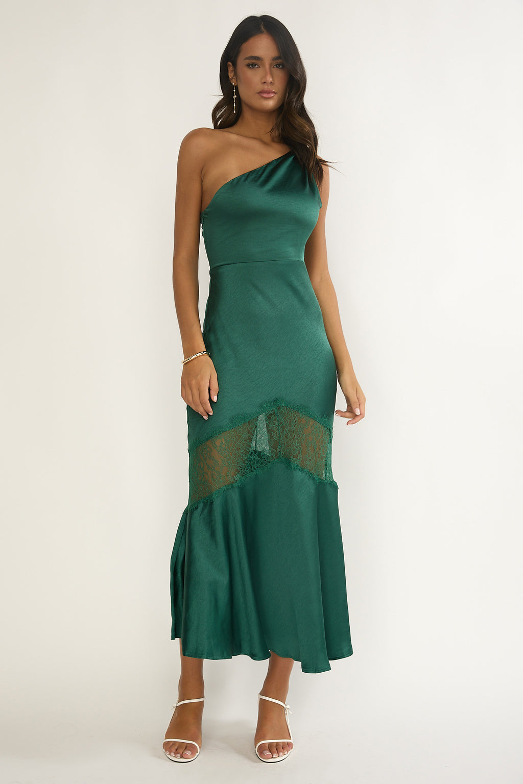 Avielle Lace Trim One-Shoulder Maxi Dress Forest Green by Selfie Leslie Australia