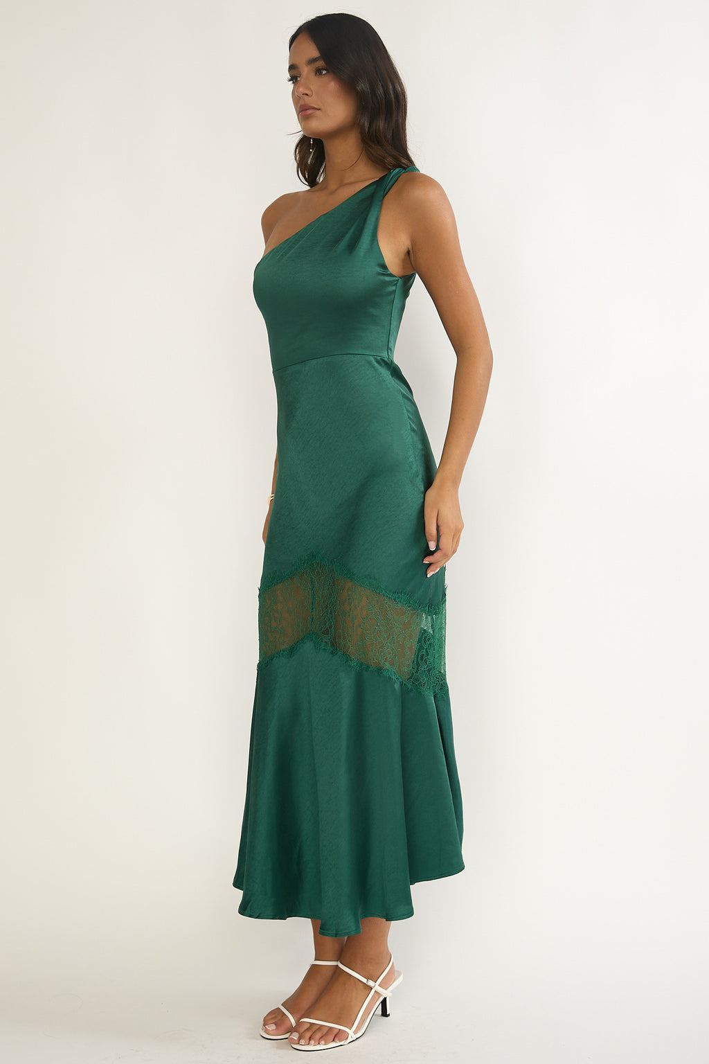 Avielle Lace Trim One-Shoulder Maxi Dress Forest Green by Selfie Leslie Australia