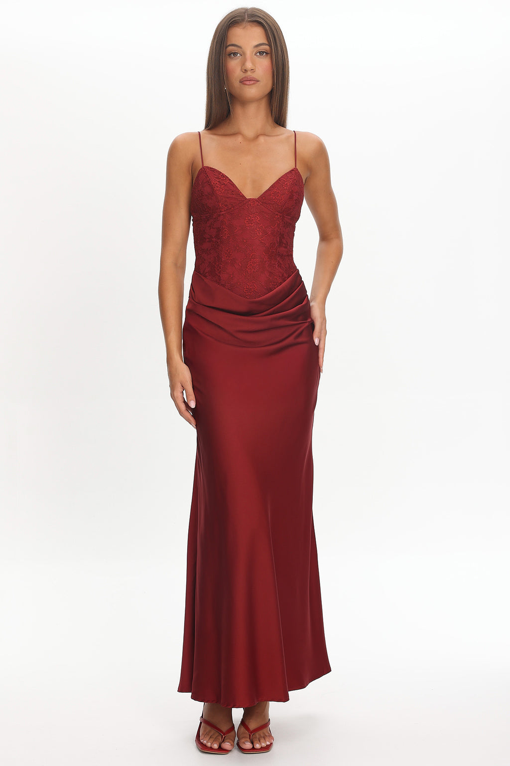 Faelis Draped Waist Maxi Dress Wine by Selfie Leslie Australia
