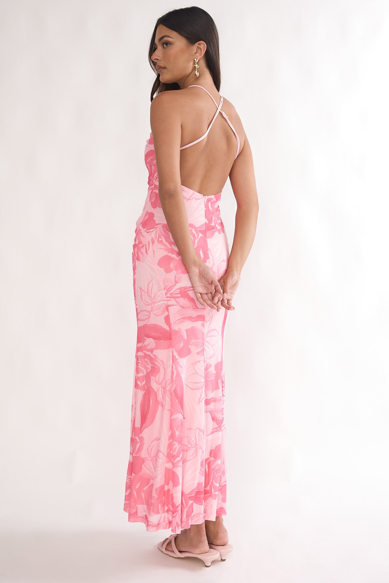 Meloria Low Back Maxi Dress Floral Pink by Selfie Leslie Australia