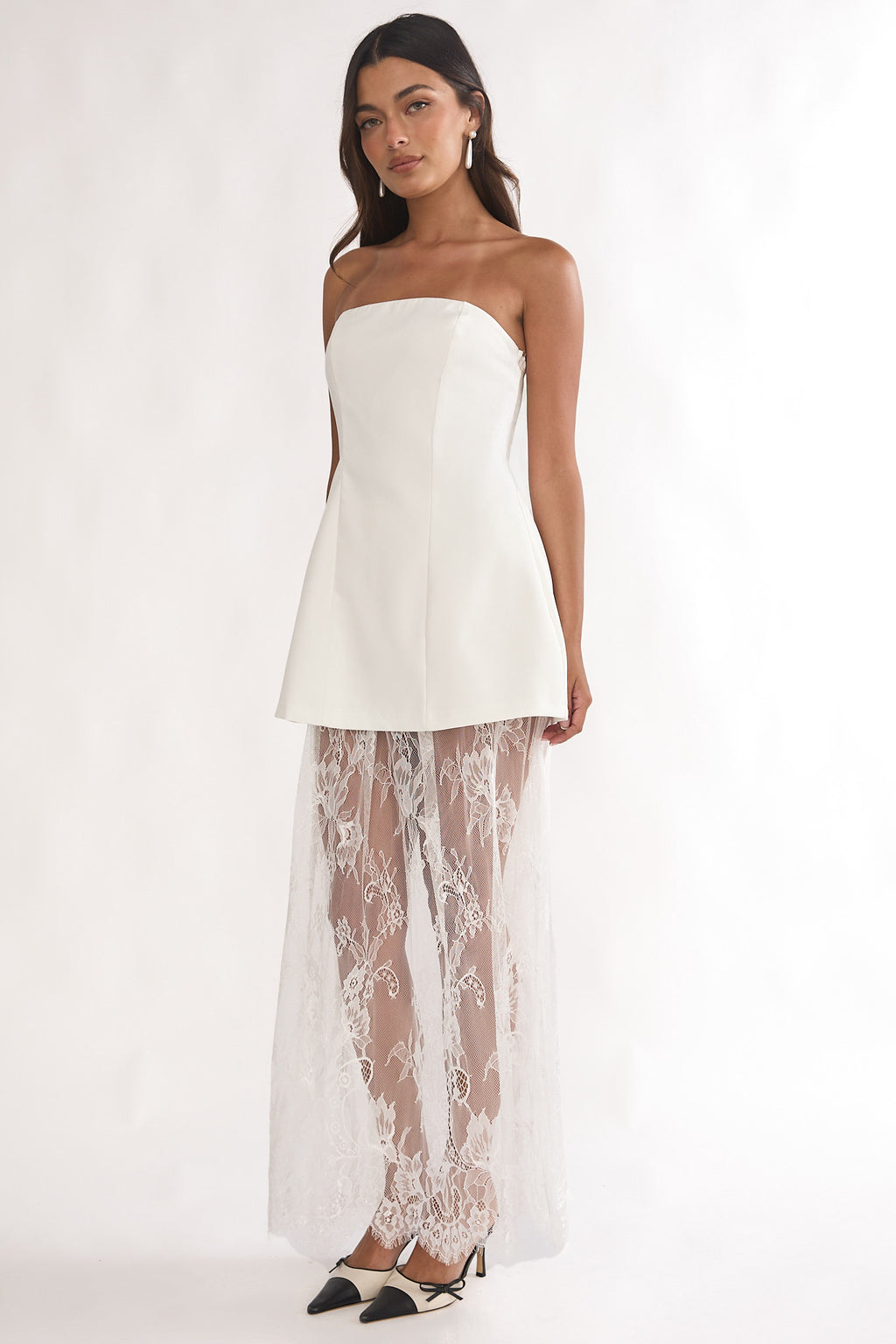 Talina Strapless Two-Piece Lace Skort Set White by Selfie Leslie Australia