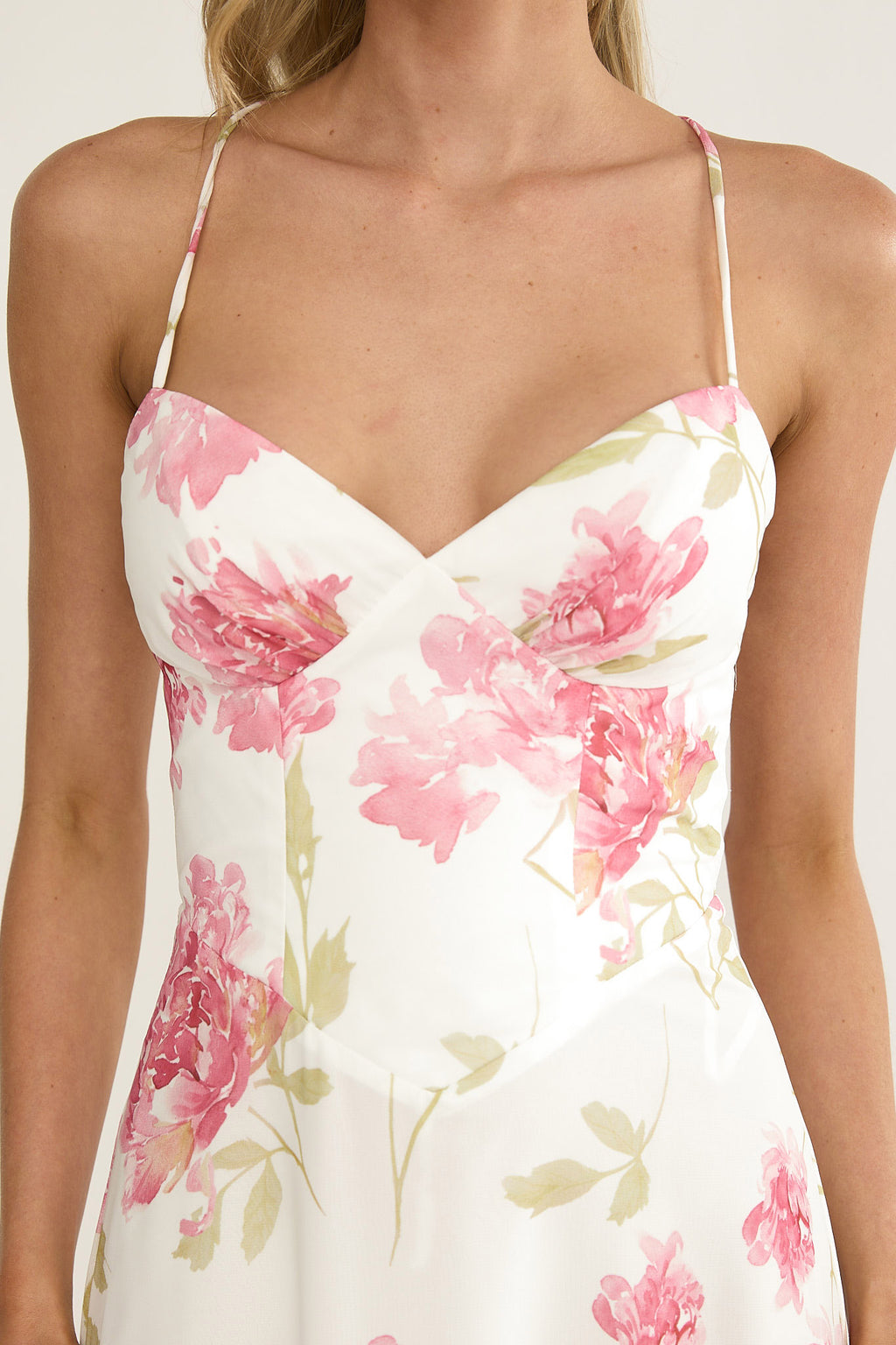 Charlisa Strappy Back Ruffle Maxi Dress Flowers White by Selfie Leslie Australia