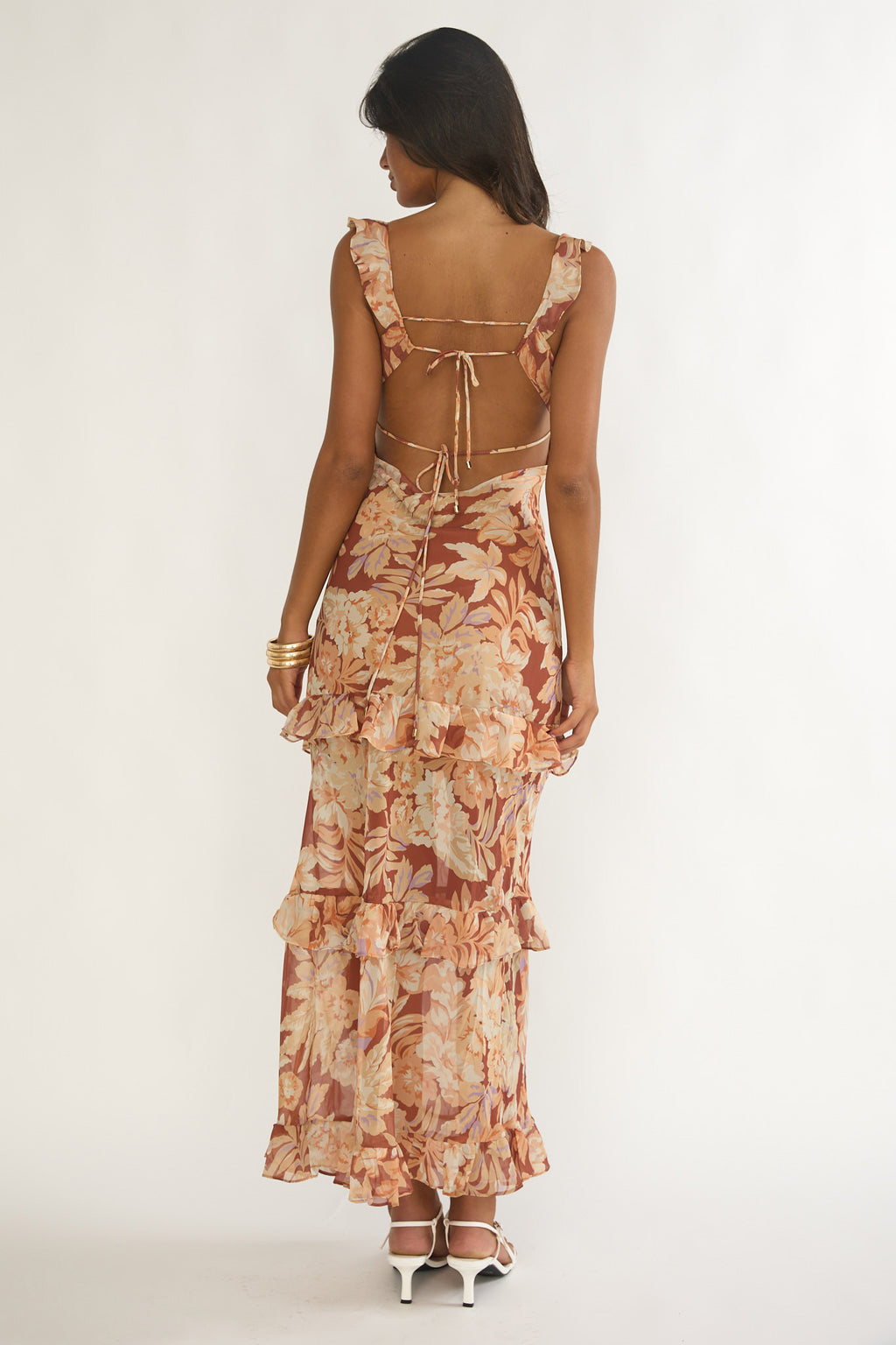 Dorise Tied Back Ruffle Maxi Dress Floral Yellow by Selfie Leslie Australia
