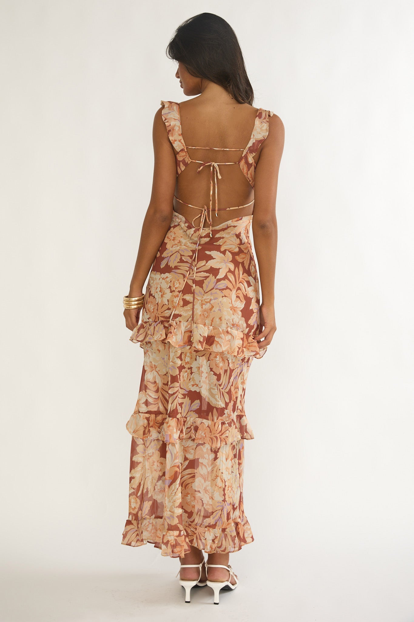 Dorise Tied Back Ruffle Maxi Dress Floral Yellow by Selfie Leslie Australia