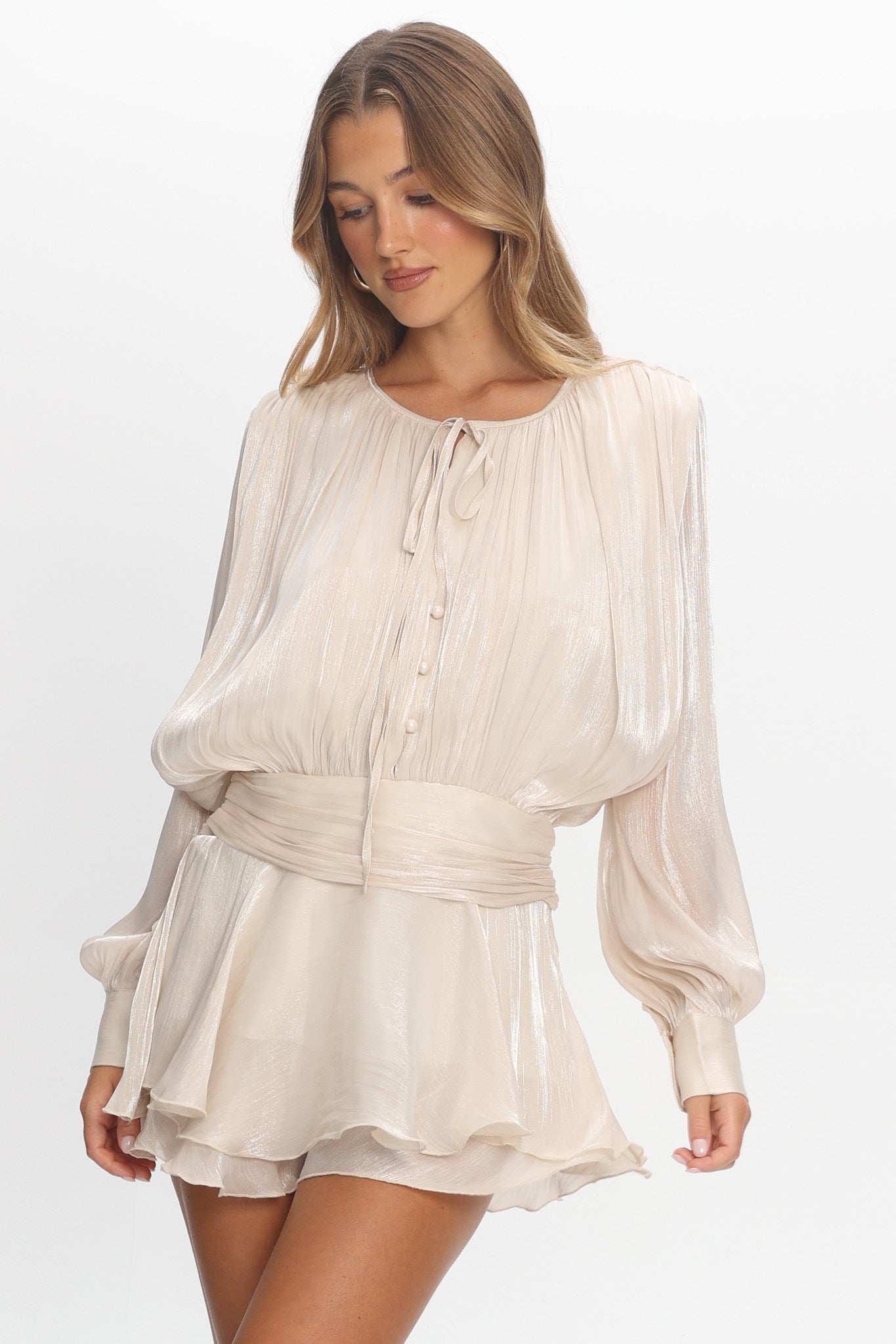 Fontaine Long Sleeve Layered Romper Oyster by Selfie Leslie Australia