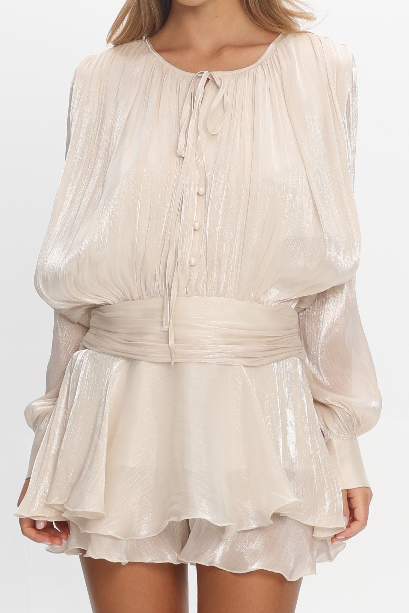 Fontaine Long Sleeve Layered Romper Oyster by Selfie Leslie Australia