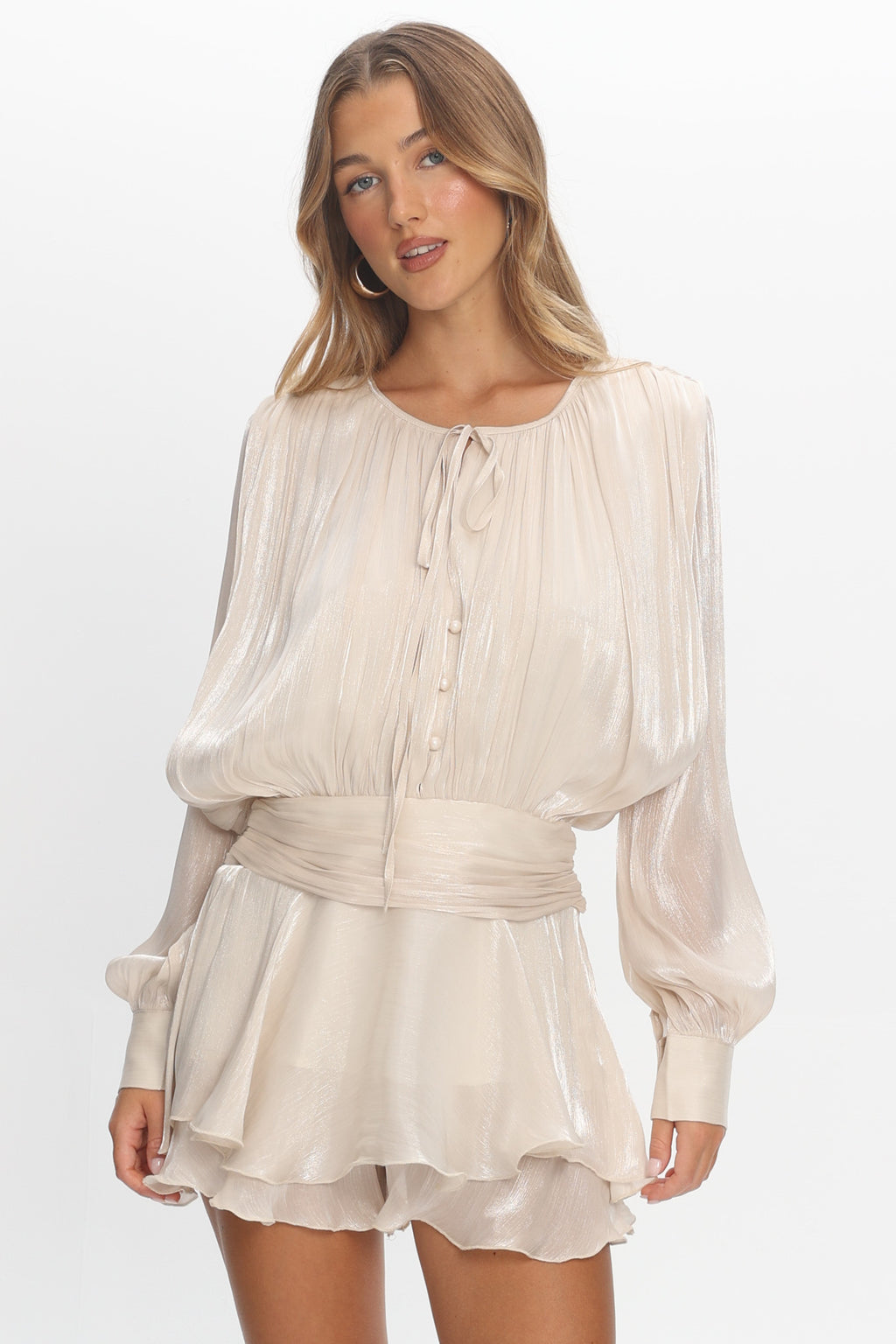 Fontaine Long Sleeve Layered Romper Oyster by Selfie Leslie Australia