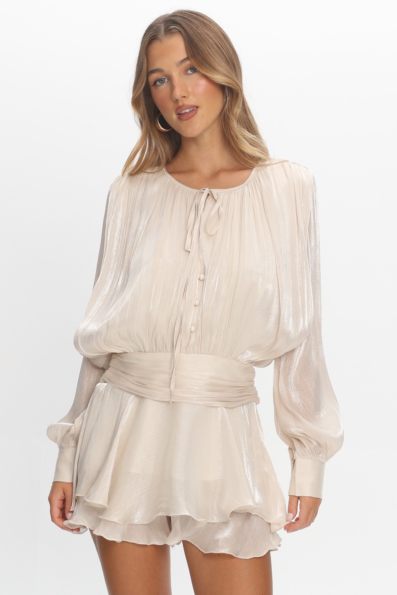Fontaine Long Sleeve Layered Romper Oyster by Selfie Leslie Australia