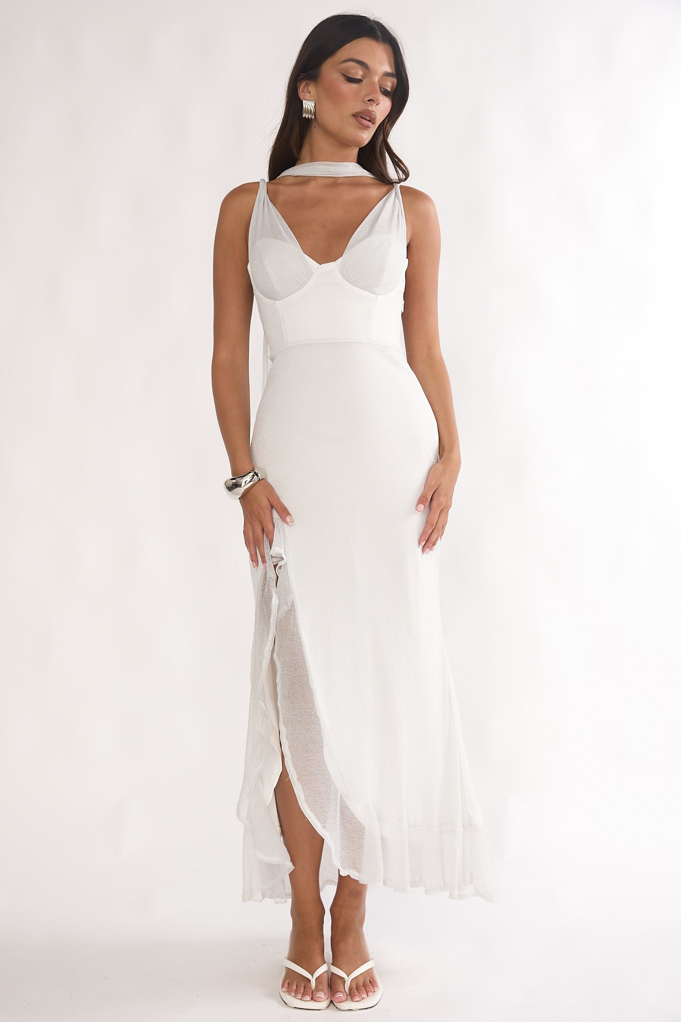 Chantrelle Twist Back Split Maxi Dress Silver by Selfie Leslie Australia