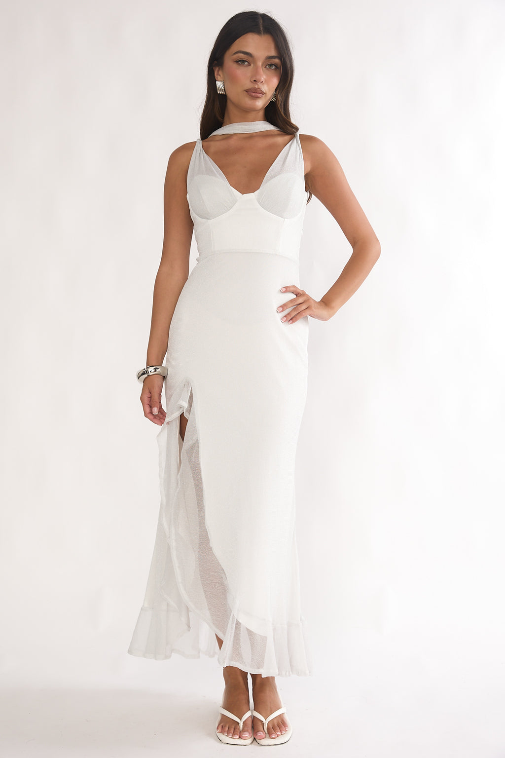 Chantrelle Twist Back Split Maxi Dress Silver by Selfie Leslie Australia