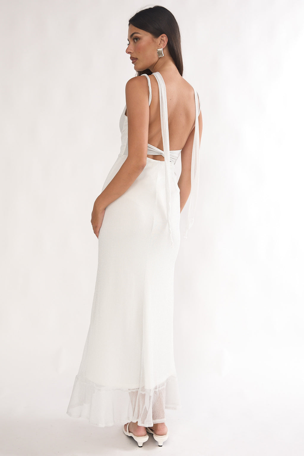 Chantrelle Twist Back Split Maxi Dress Silver by Selfie Leslie Australia