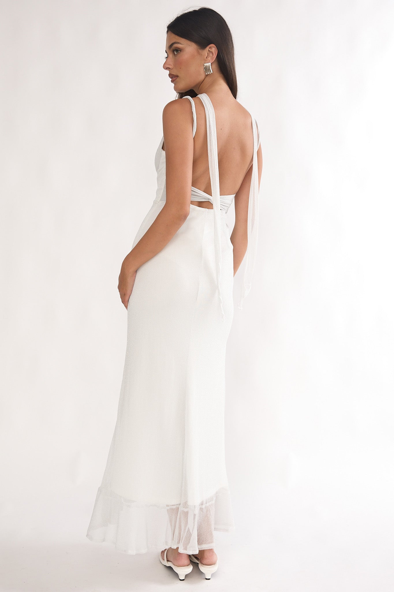 Chantrelle Twist Back Split Maxi Dress Silver by Selfie Leslie Australia
