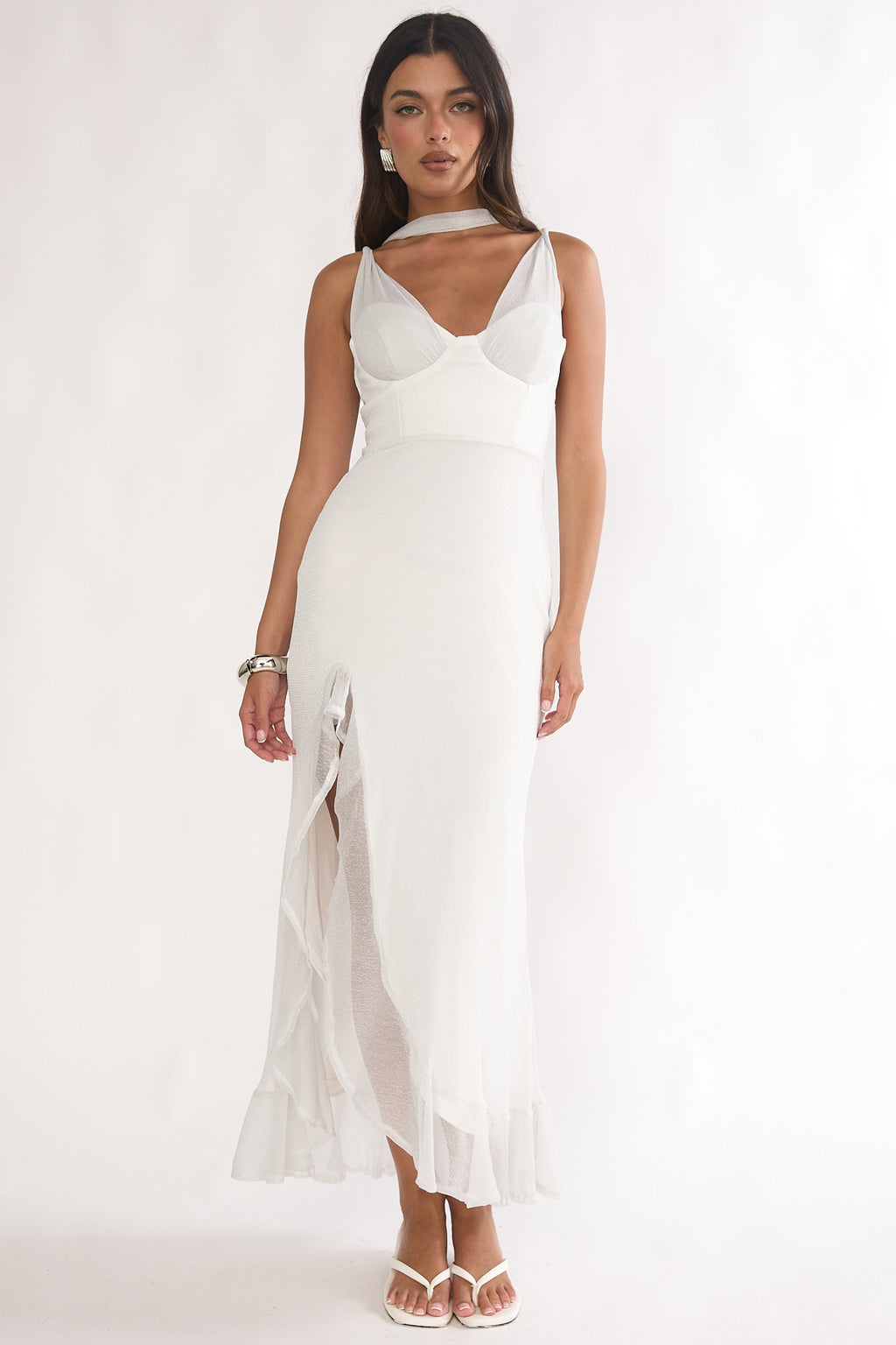 Chantrelle Twist Back Split Maxi Dress Silver by Selfie Leslie Australia