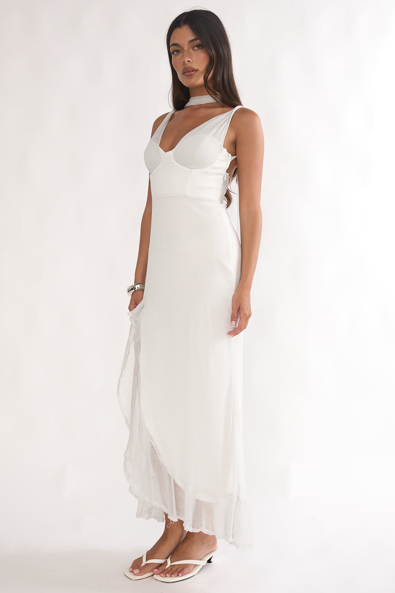 Chantrelle Twist Back Split Maxi Dress Silver by Selfie Leslie Australia