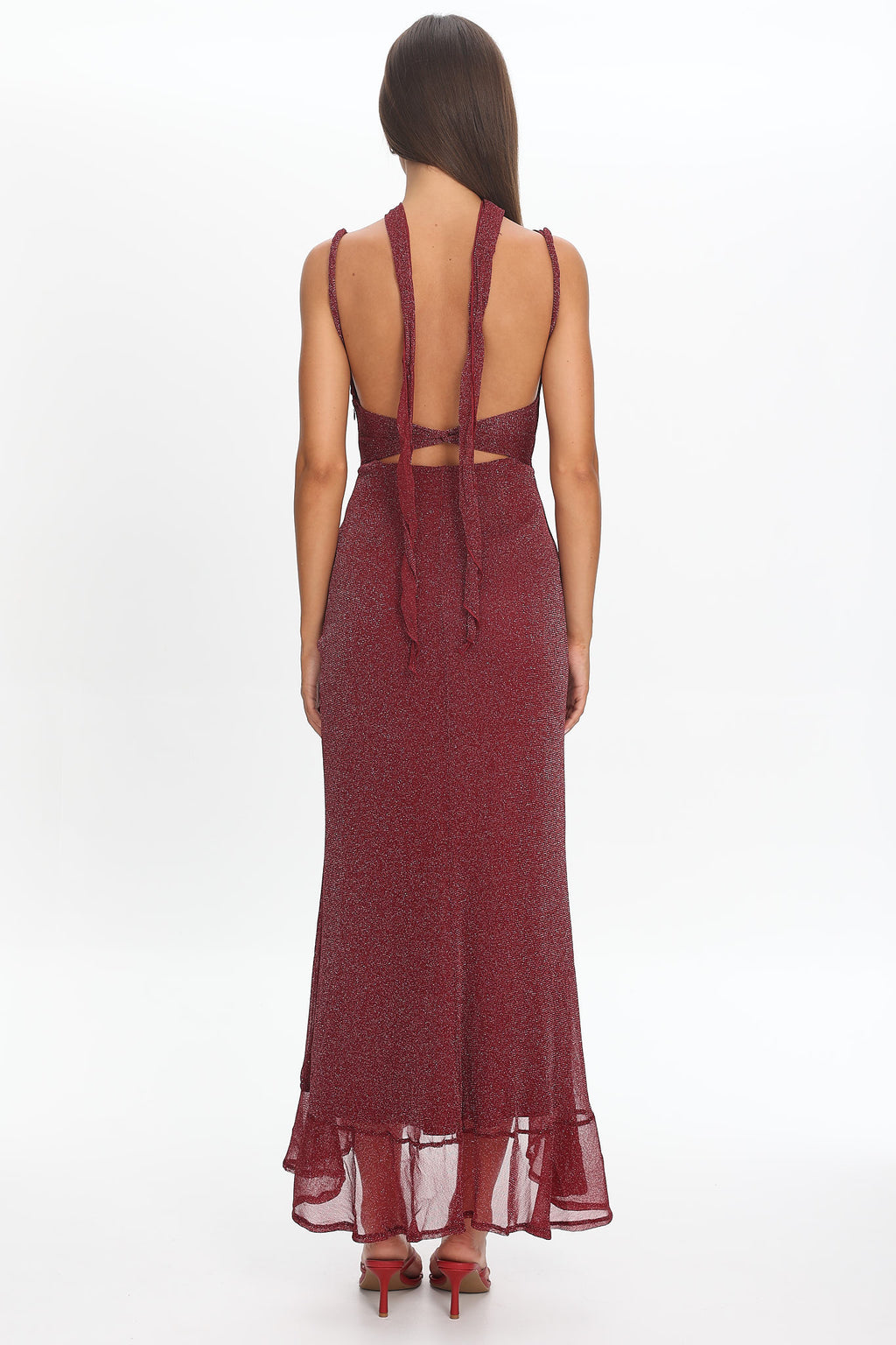 Chantrelle Twist Back Split Maxi Dress Wine by Selfie Leslie Australia