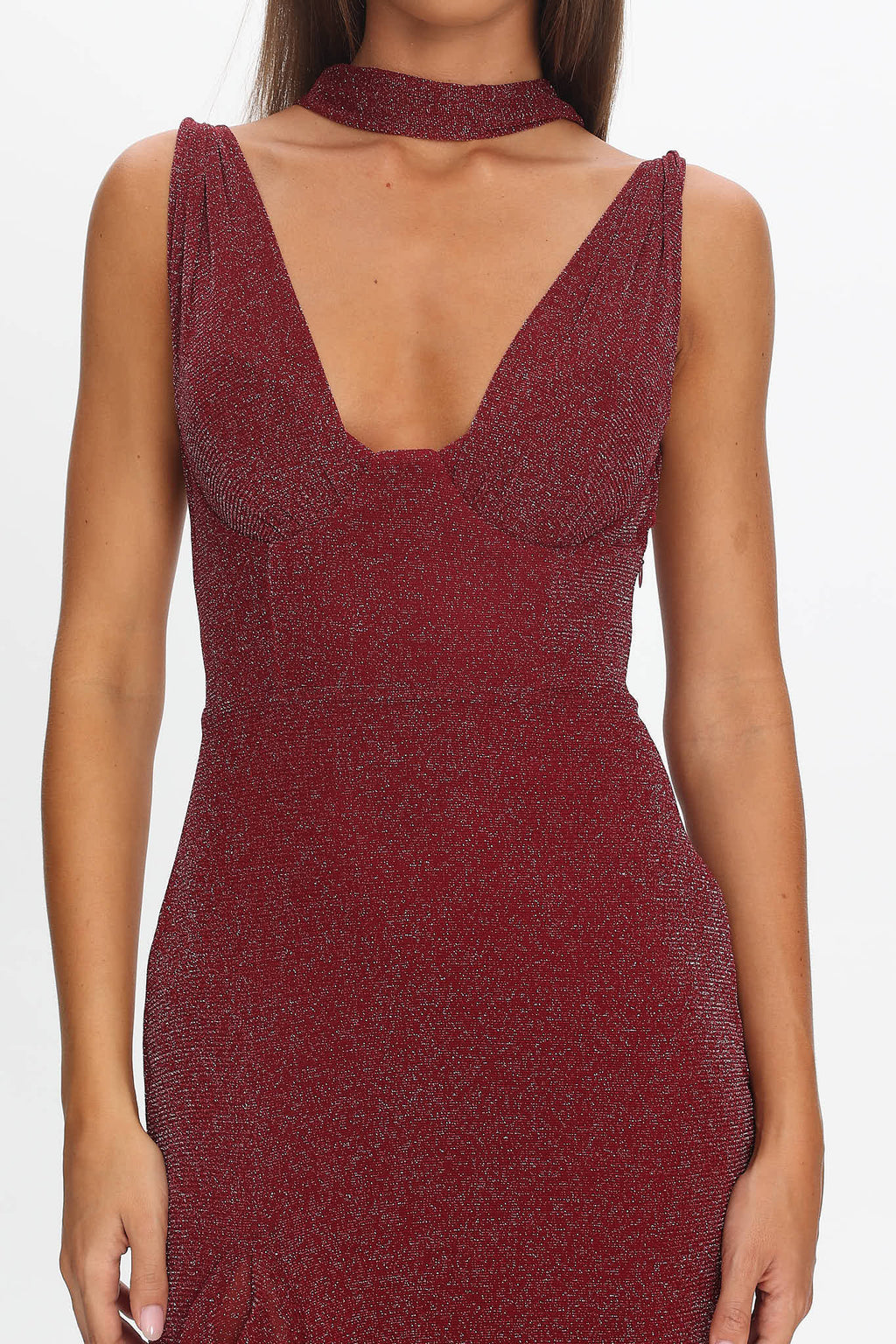 Chantrelle Twist Back Split Maxi Dress Wine by Selfie Leslie Australia