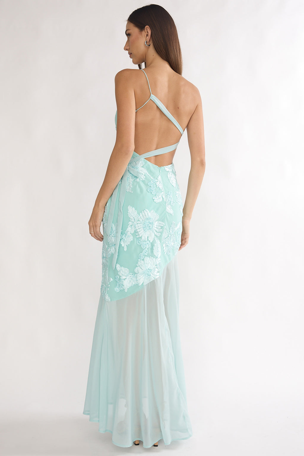 Mireya One-Shoulder Sheer Hem Maxi Dress Aqua by Selfie Leslie Australia
