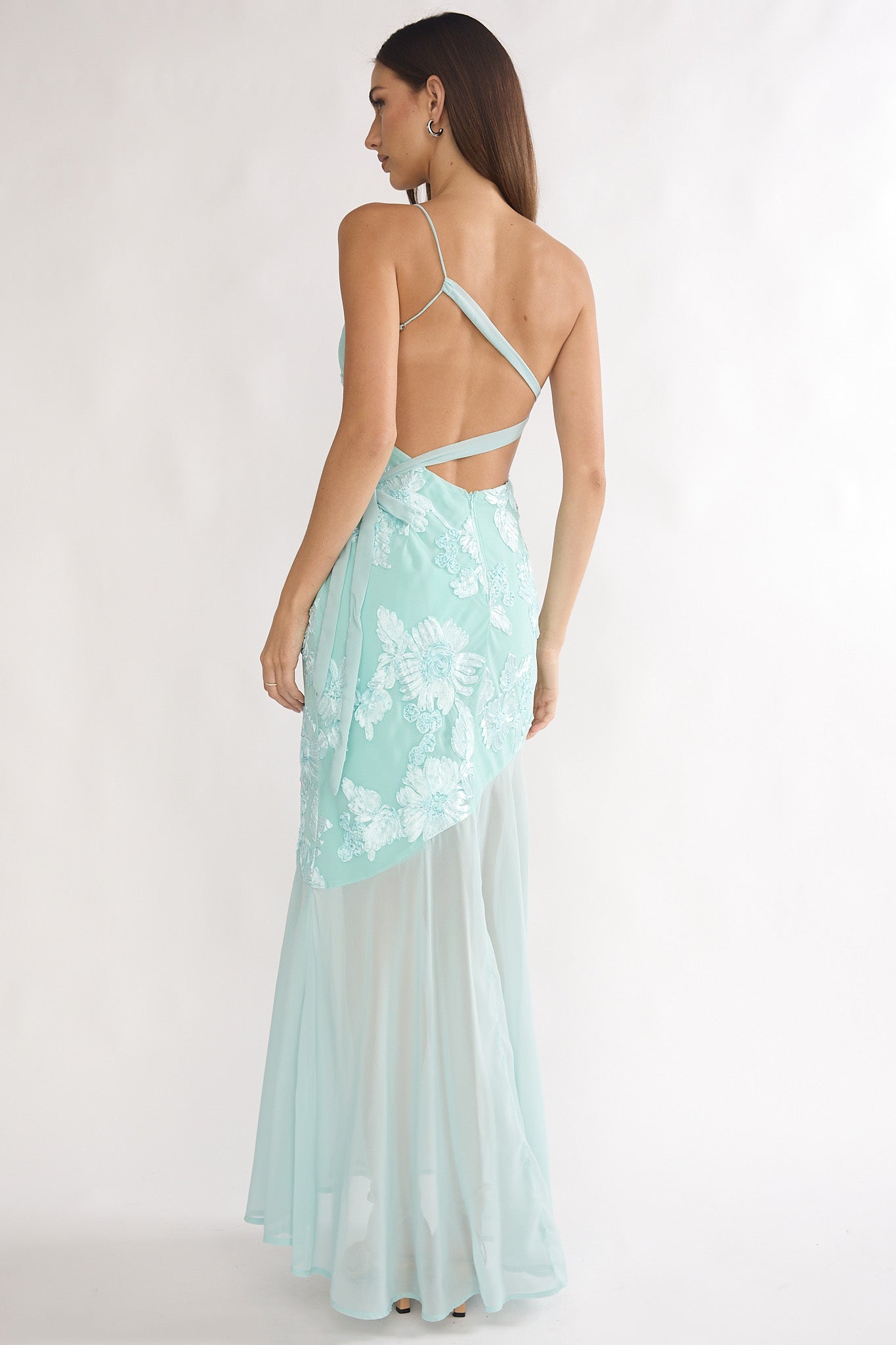 Mireya One-Shoulder Sheer Hem Maxi Dress Aqua by Selfie Leslie Australia