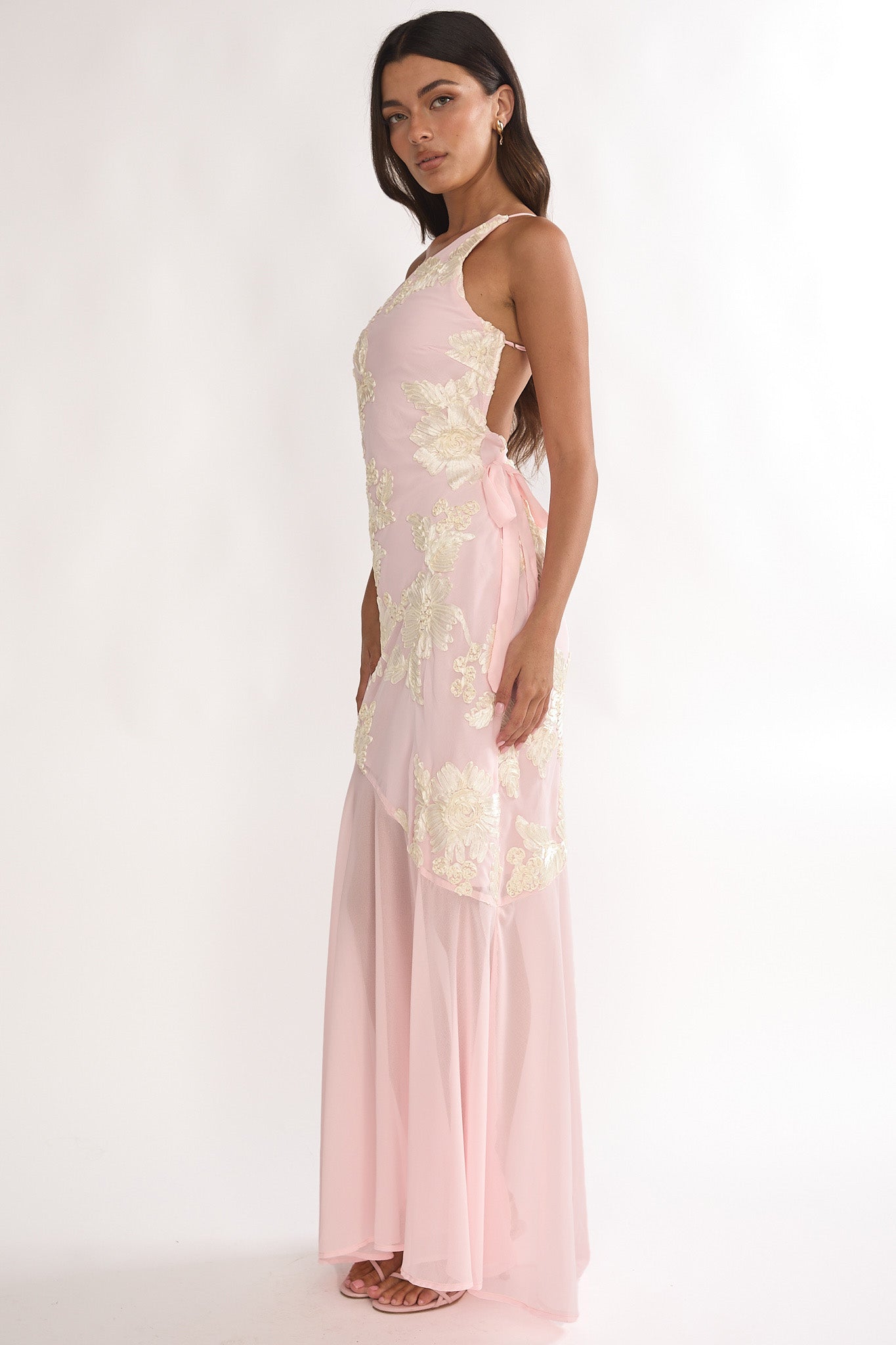 Mireya One-Shoulder Sheer Hem Maxi Dress Pink by Selfie Leslie Australia