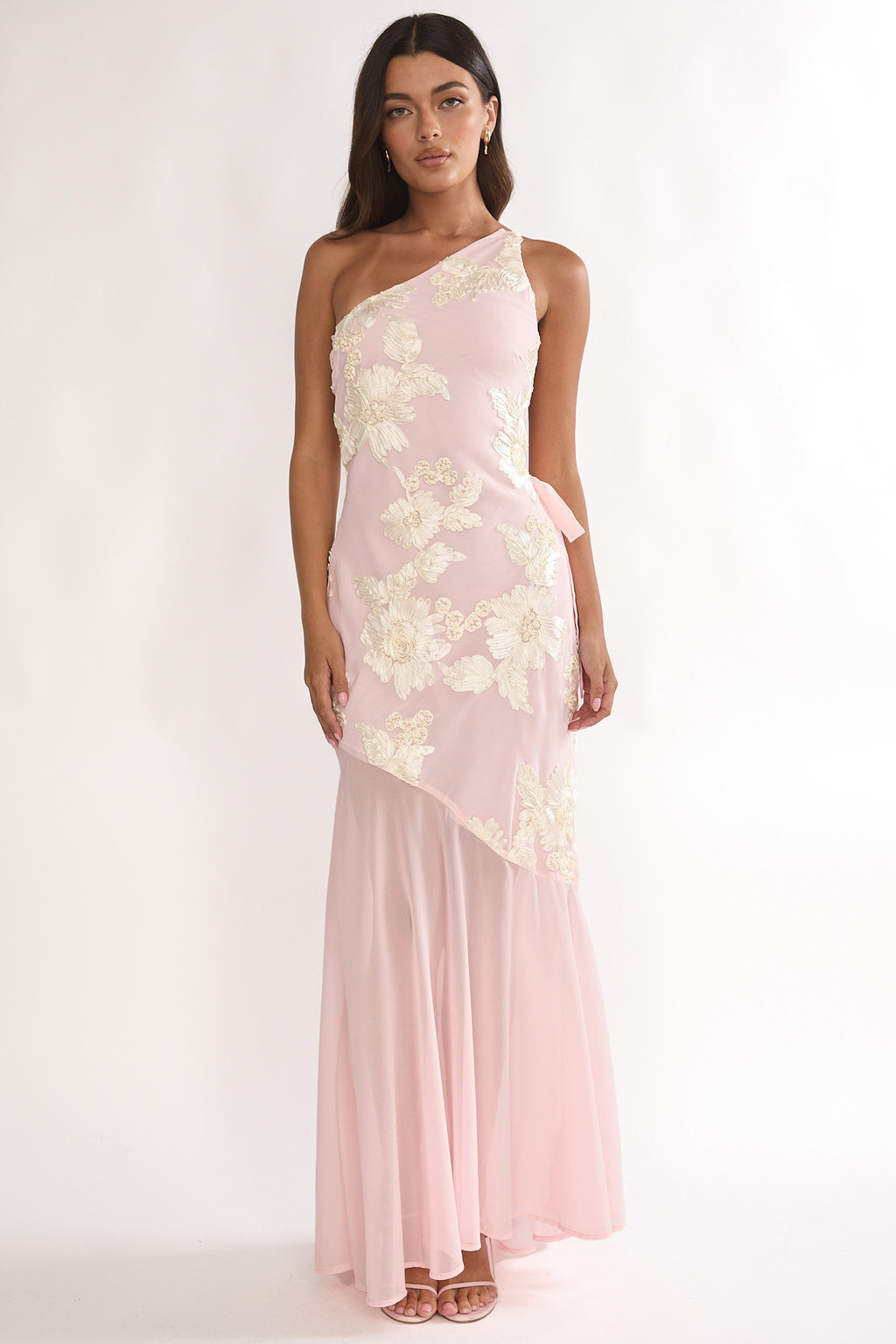Mireya One-Shoulder Sheer Hem Maxi Dress Pink by Selfie Leslie Australia