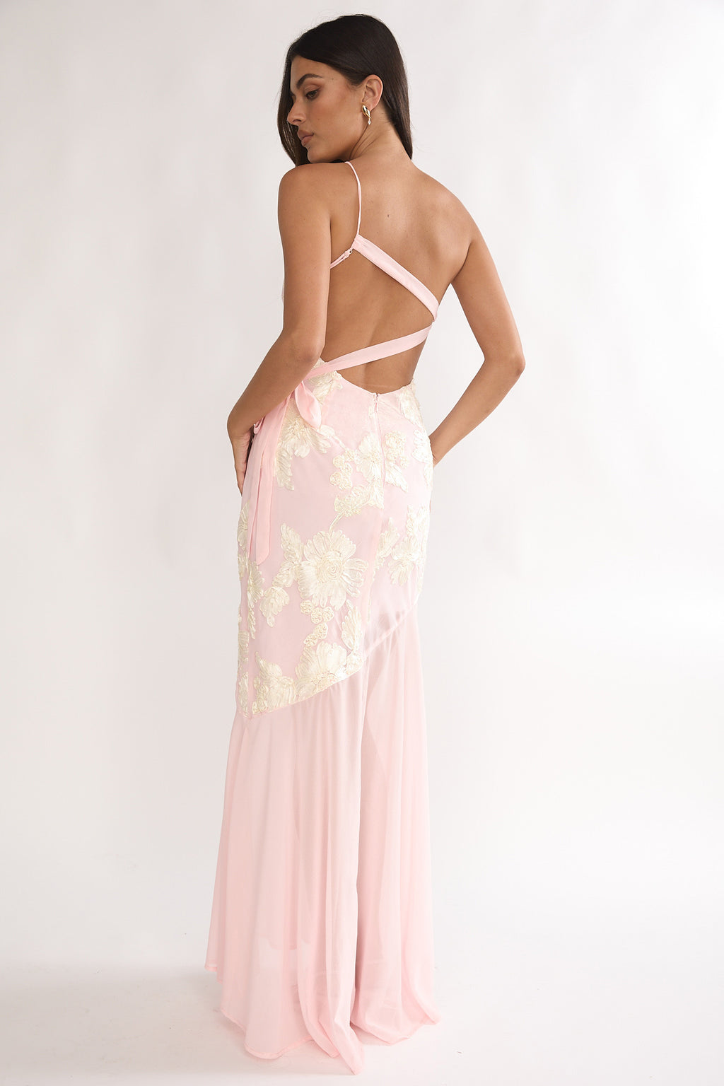 Mireya One-Shoulder Sheer Hem Maxi Dress Pink by Selfie Leslie Australia