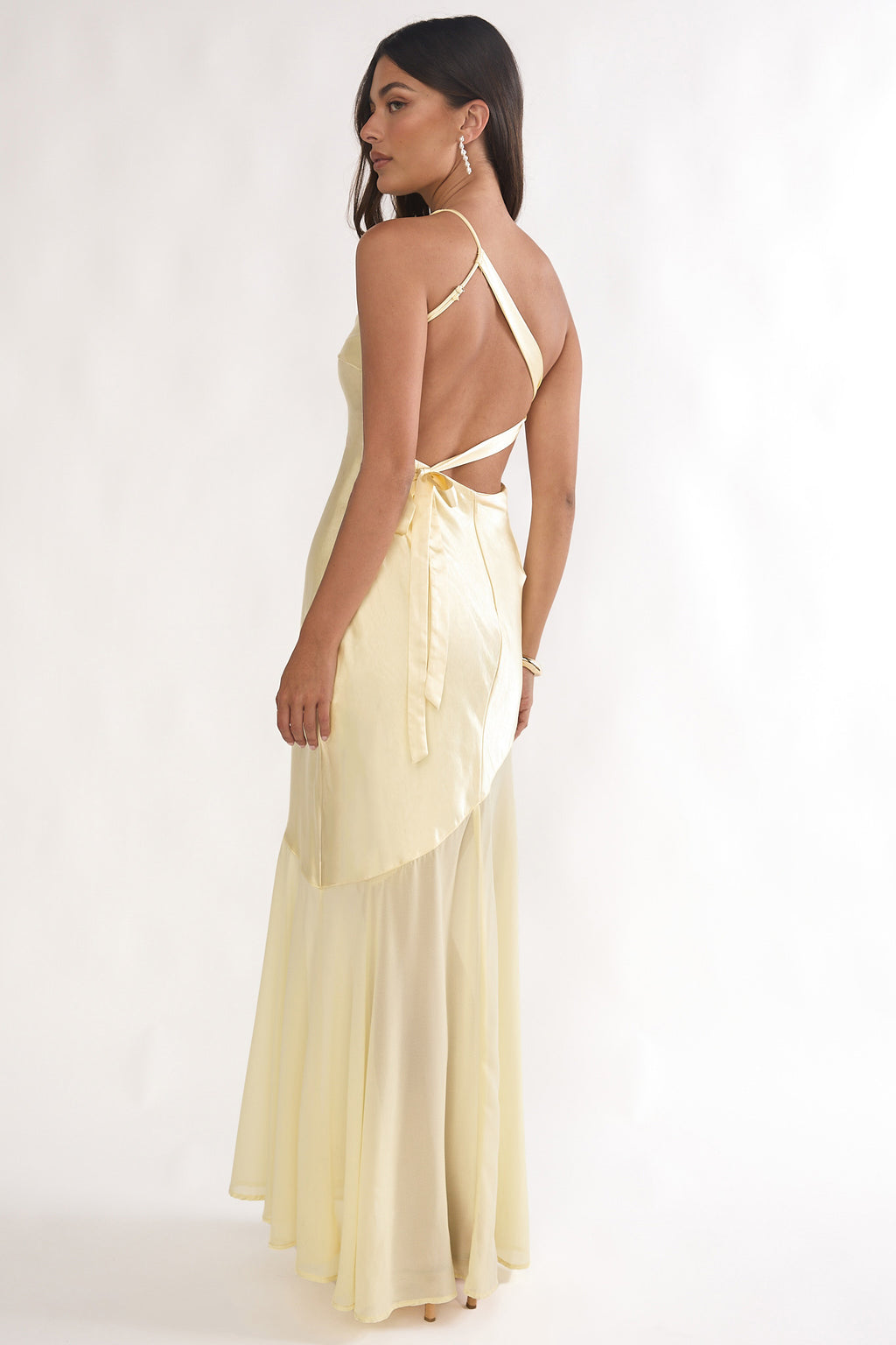 Mireya One-Shoulder Sheer Hem Maxi Dress Lemon by Selfie Leslie Australia