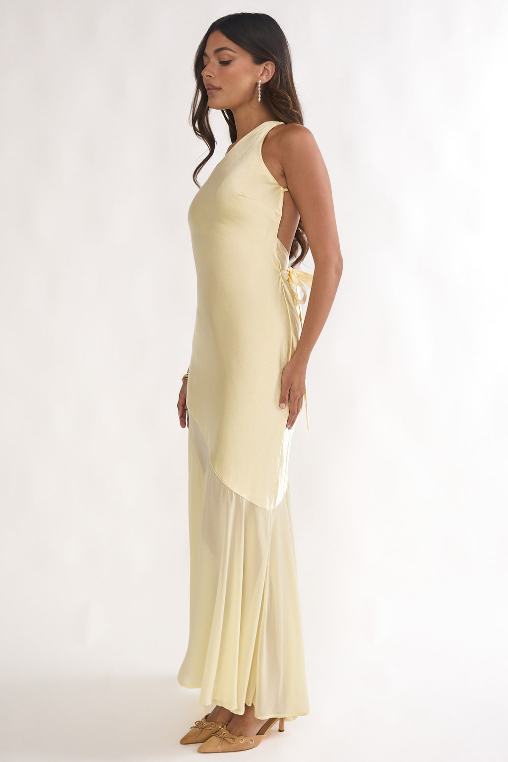 Mireya One-Shoulder Sheer Hem Maxi Dress Lemon by Selfie Leslie Australia