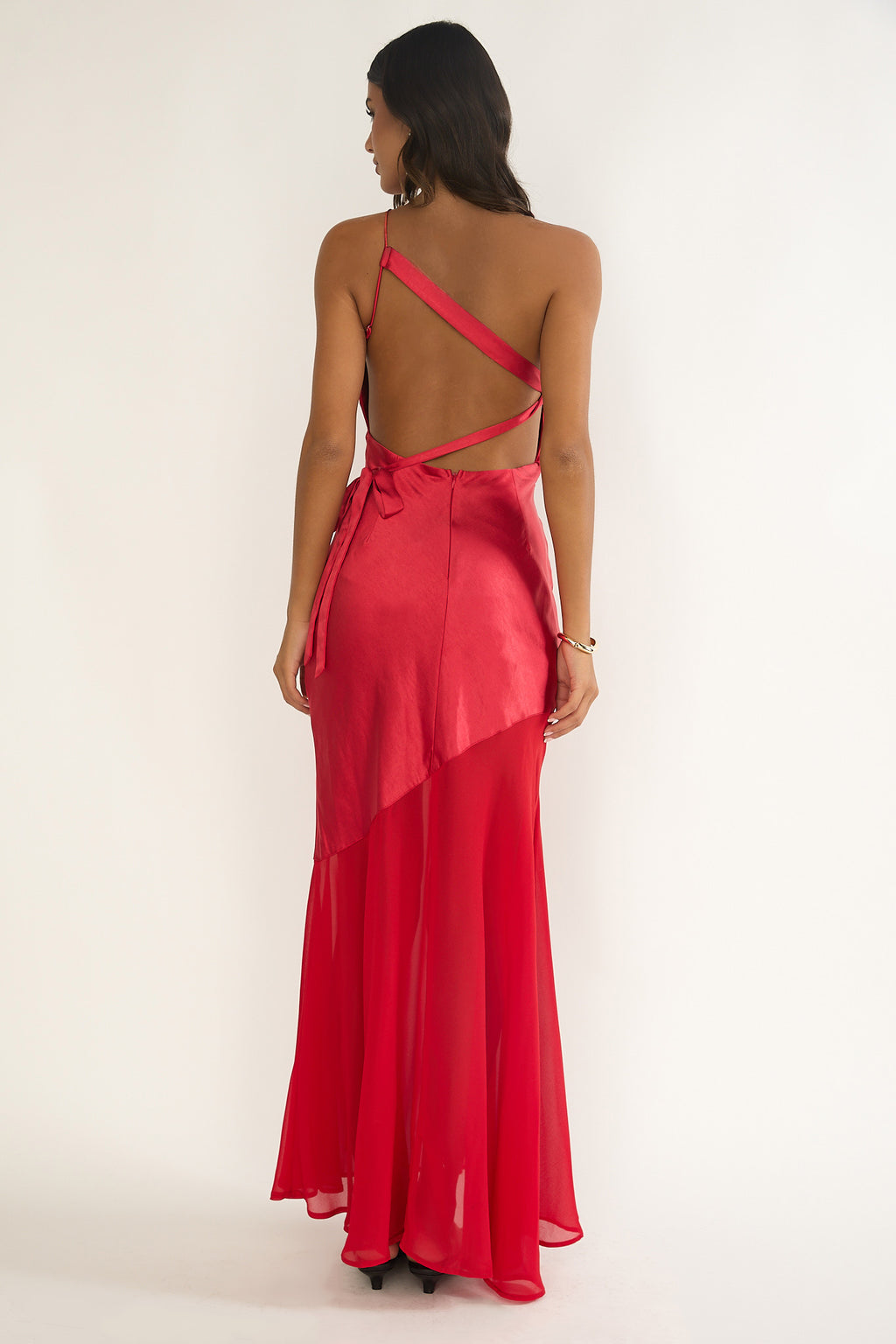 Mireya One-Shoulder Sheer Hem Maxi Dress Red by Selfie Leslie Australia