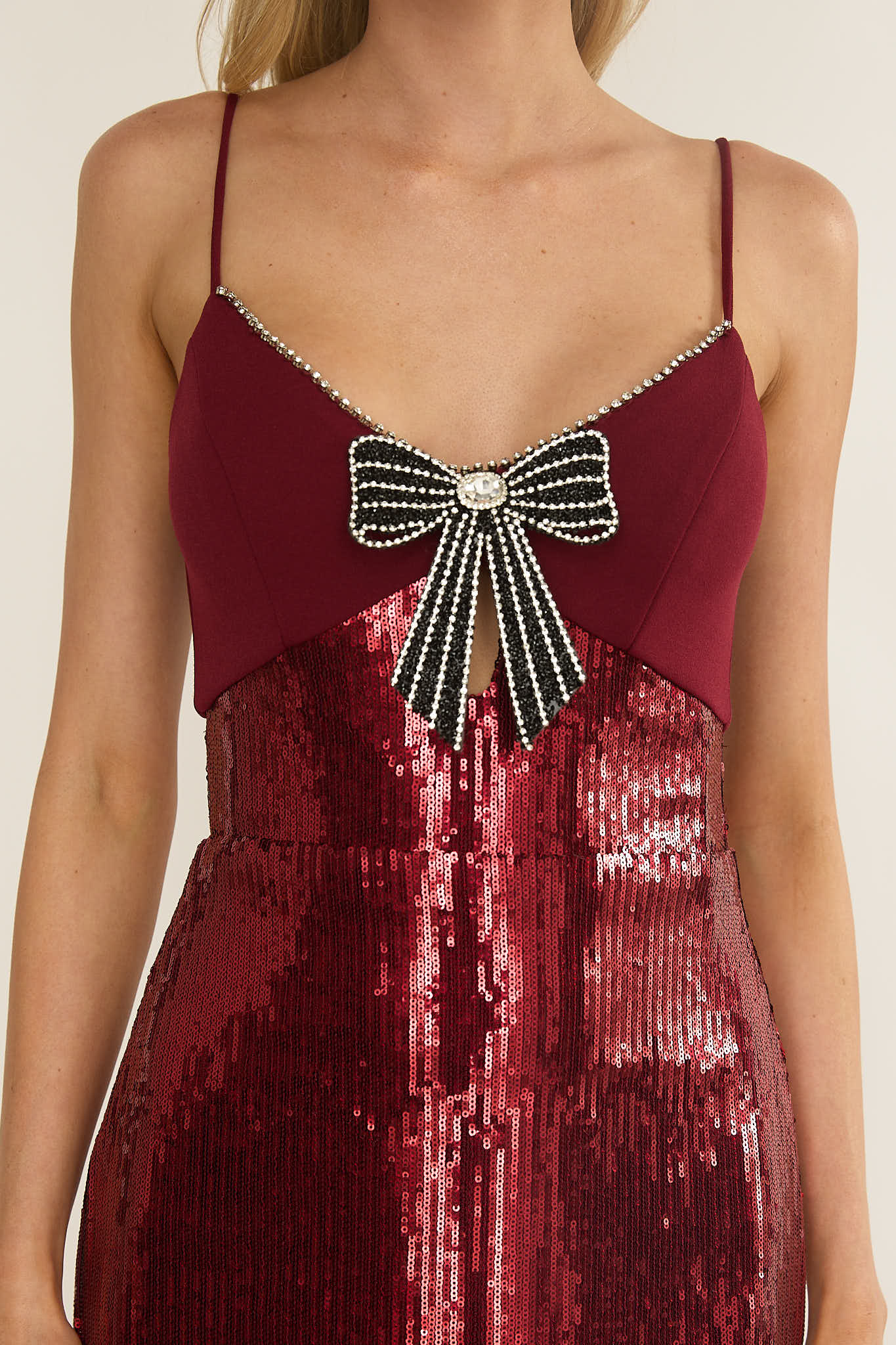 Nolani Sequin Bow & Diamante Maxi Dress Wine by Selfie Leslie Australia