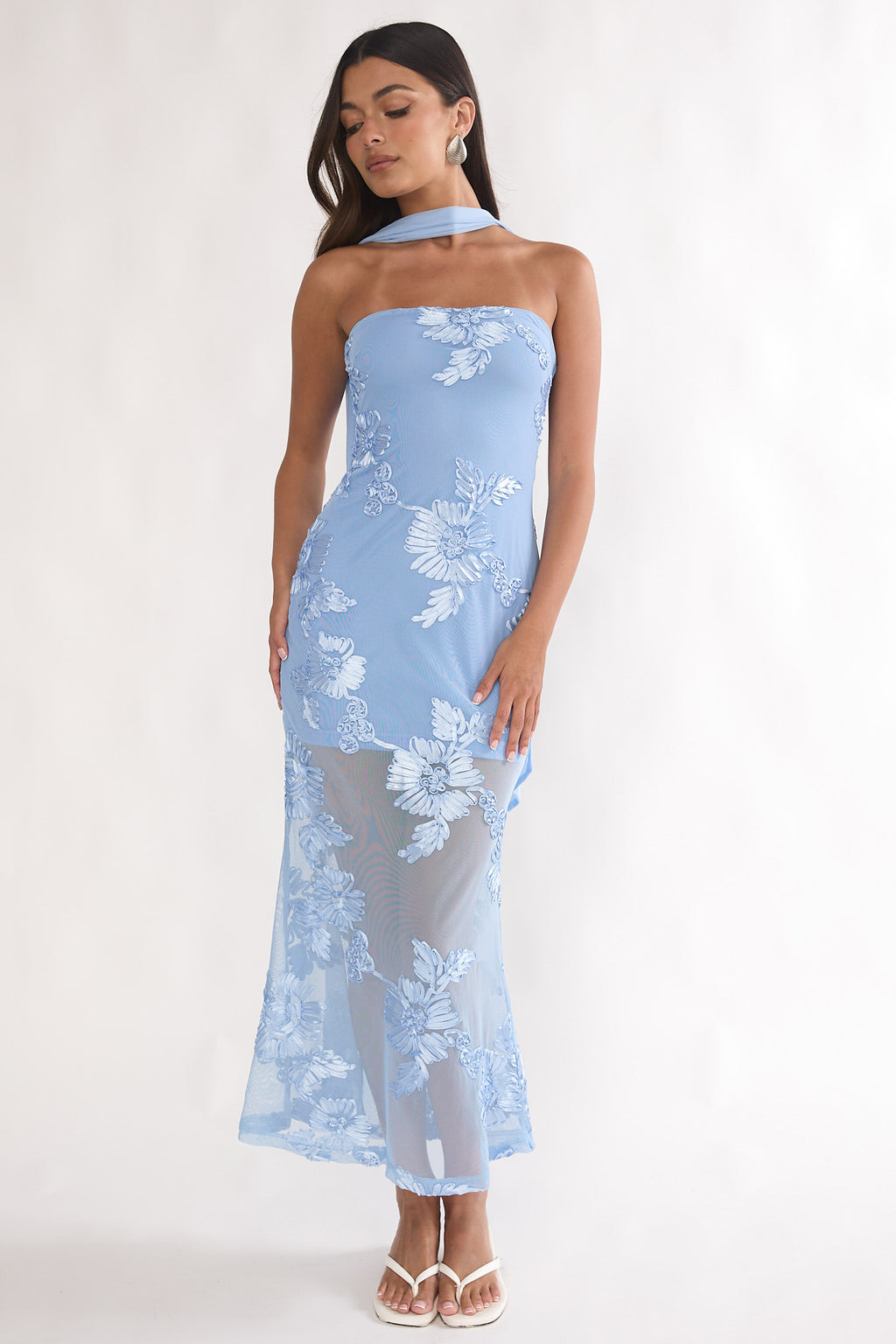 Vivia Strapless Embellished Maxi Dress Blue by Selfie Leslie Australia