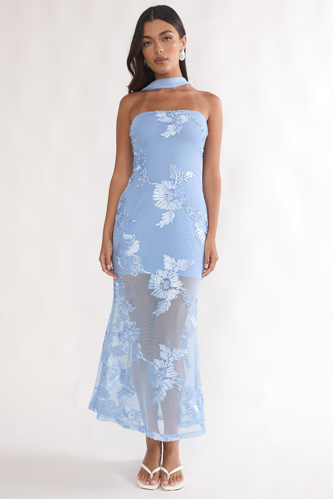 Vivia Strapless Embellished Maxi Dress Blue by Selfie Leslie Australia