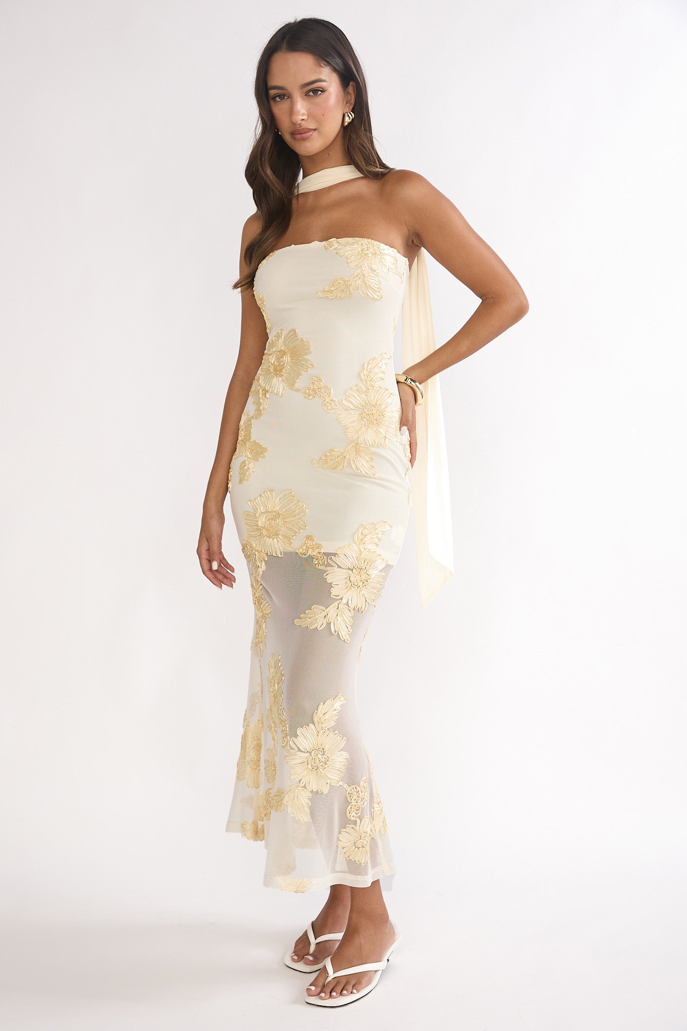 Vivia Strapless Embellished Maxi Dress Yellow by Selfie Leslie Australia