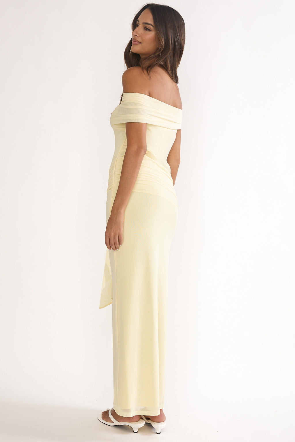 Evanthe Off-Shoulder Sash Maxi Dress Lemon by Selfie Leslie Australia