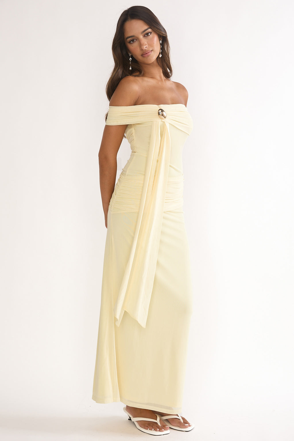 Evanthe Off-Shoulder Sash Maxi Dress Lemon by Selfie Leslie Australia