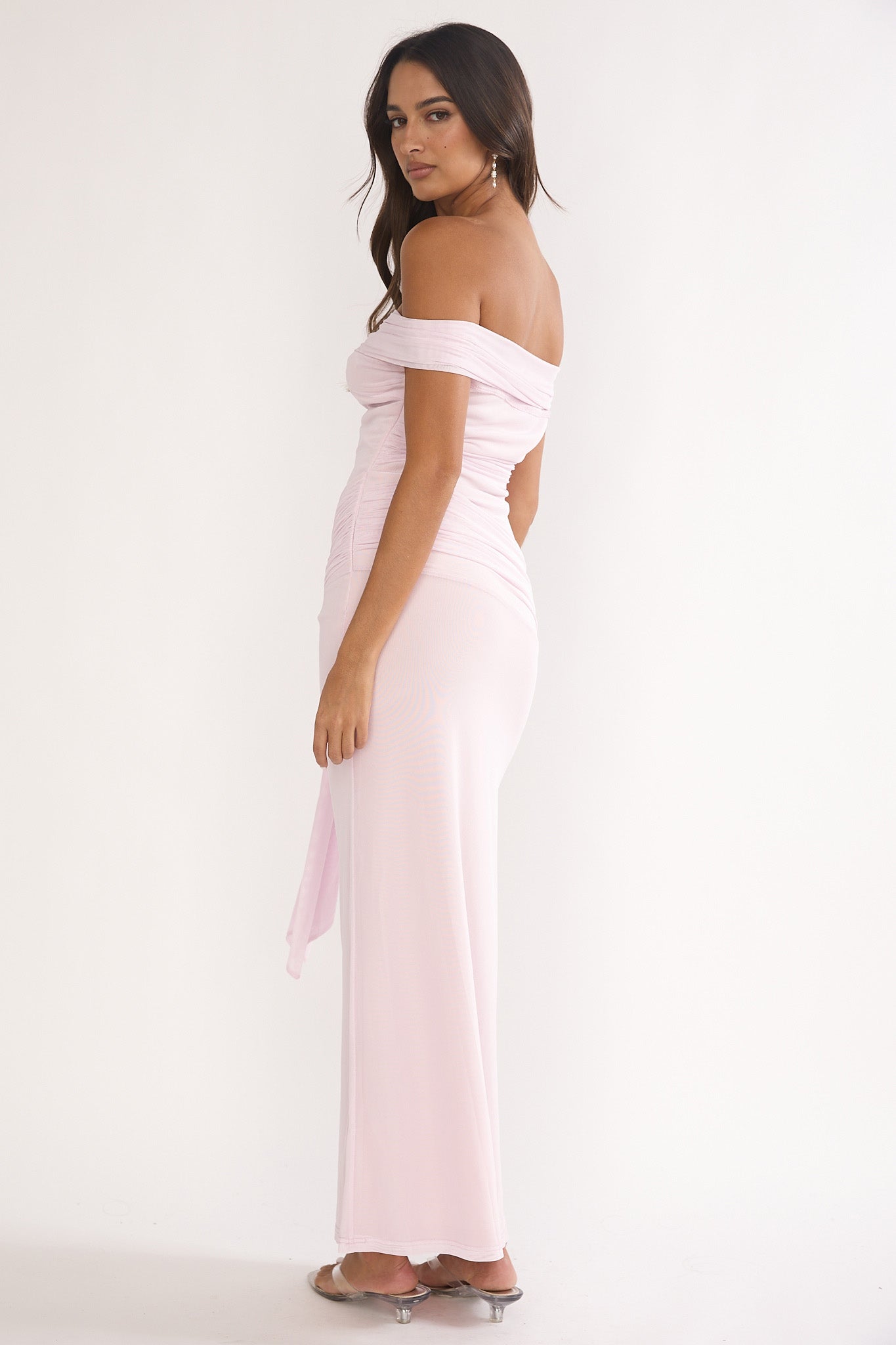 Evanthe Off-Shoulder Sash Maxi Dress Blush by Selfie Leslie Australia