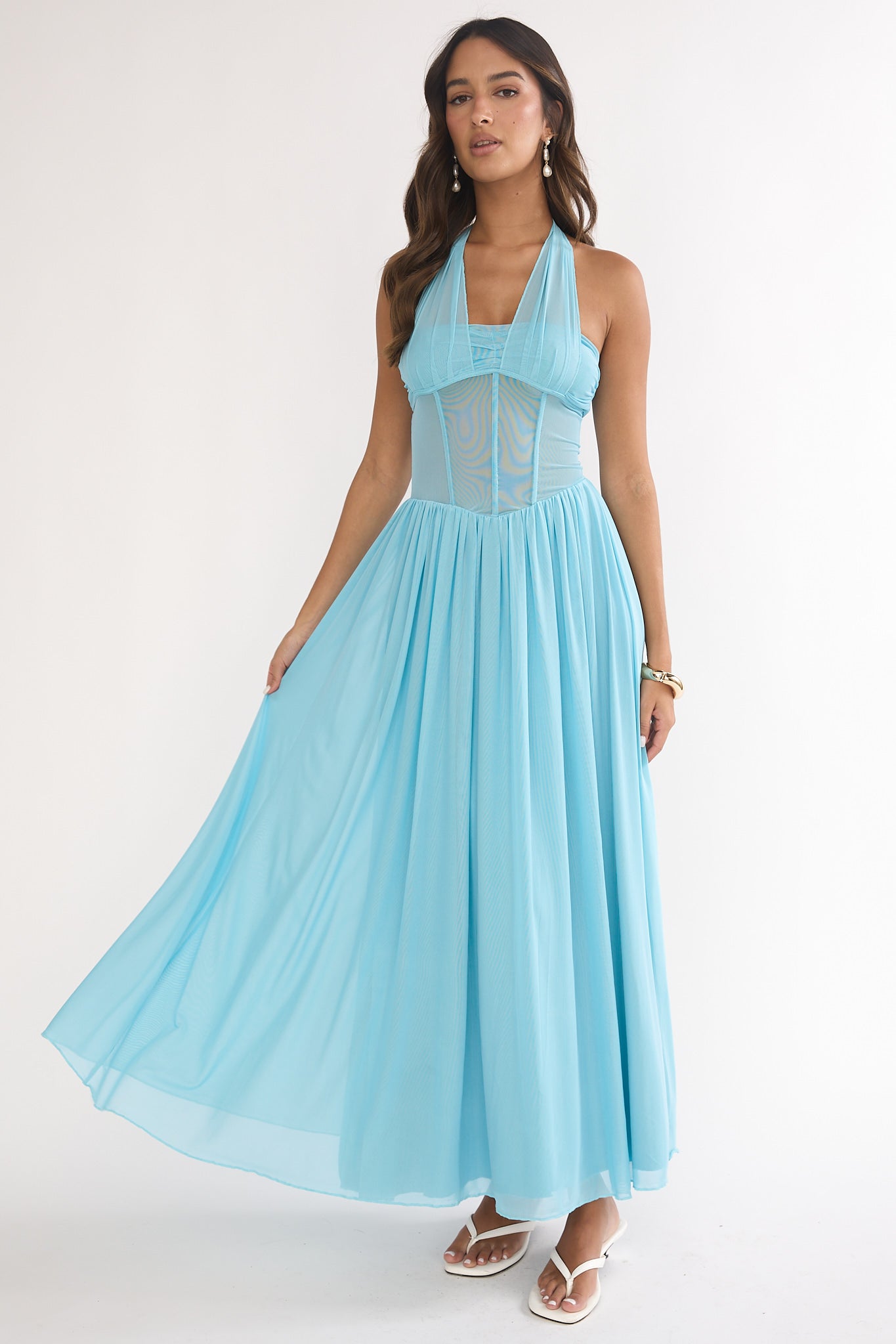 Jovella Halterneck Mesh Dress Blue by Selfie Leslie Australia