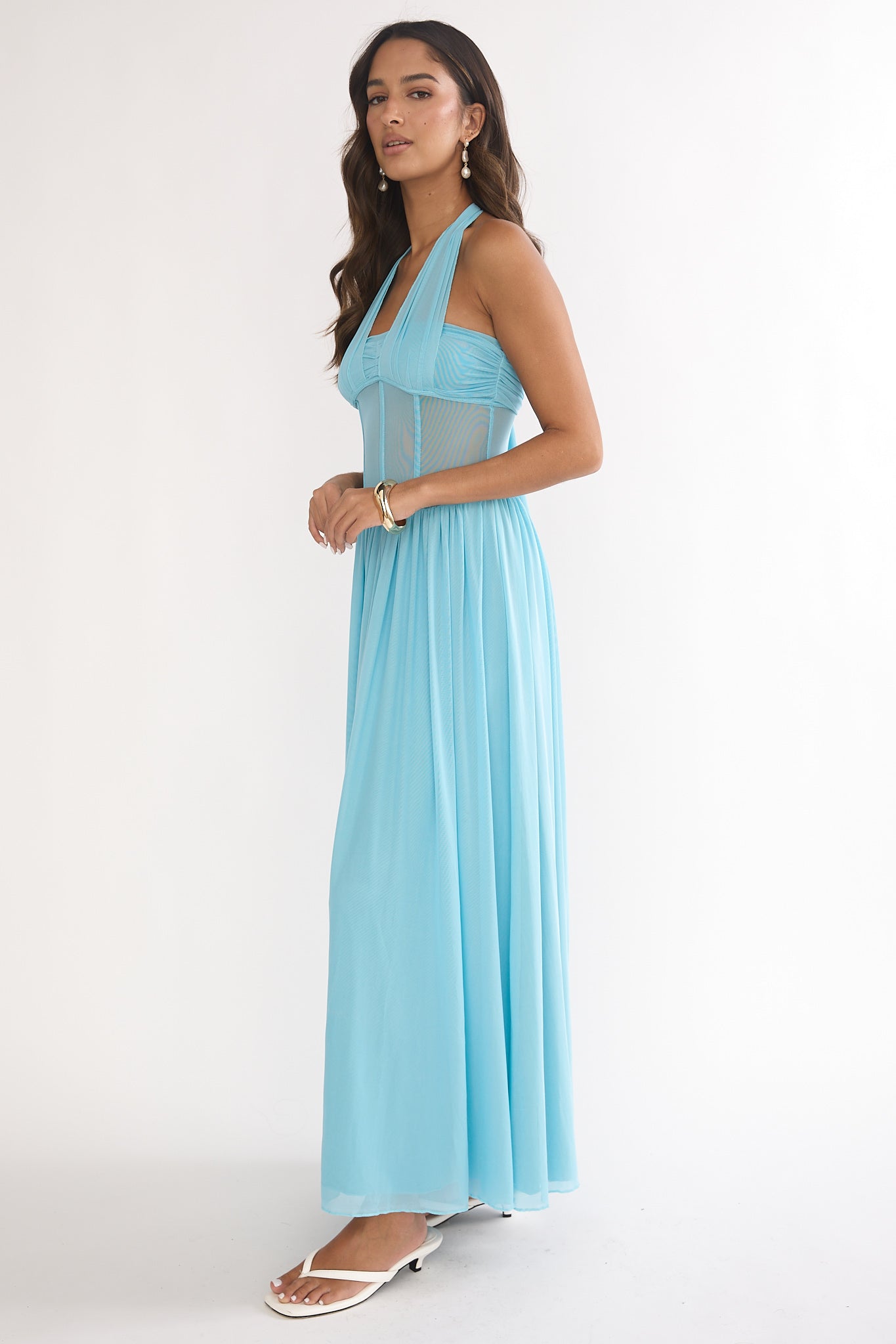Jovella Halterneck Mesh Dress Blue by Selfie Leslie Australia