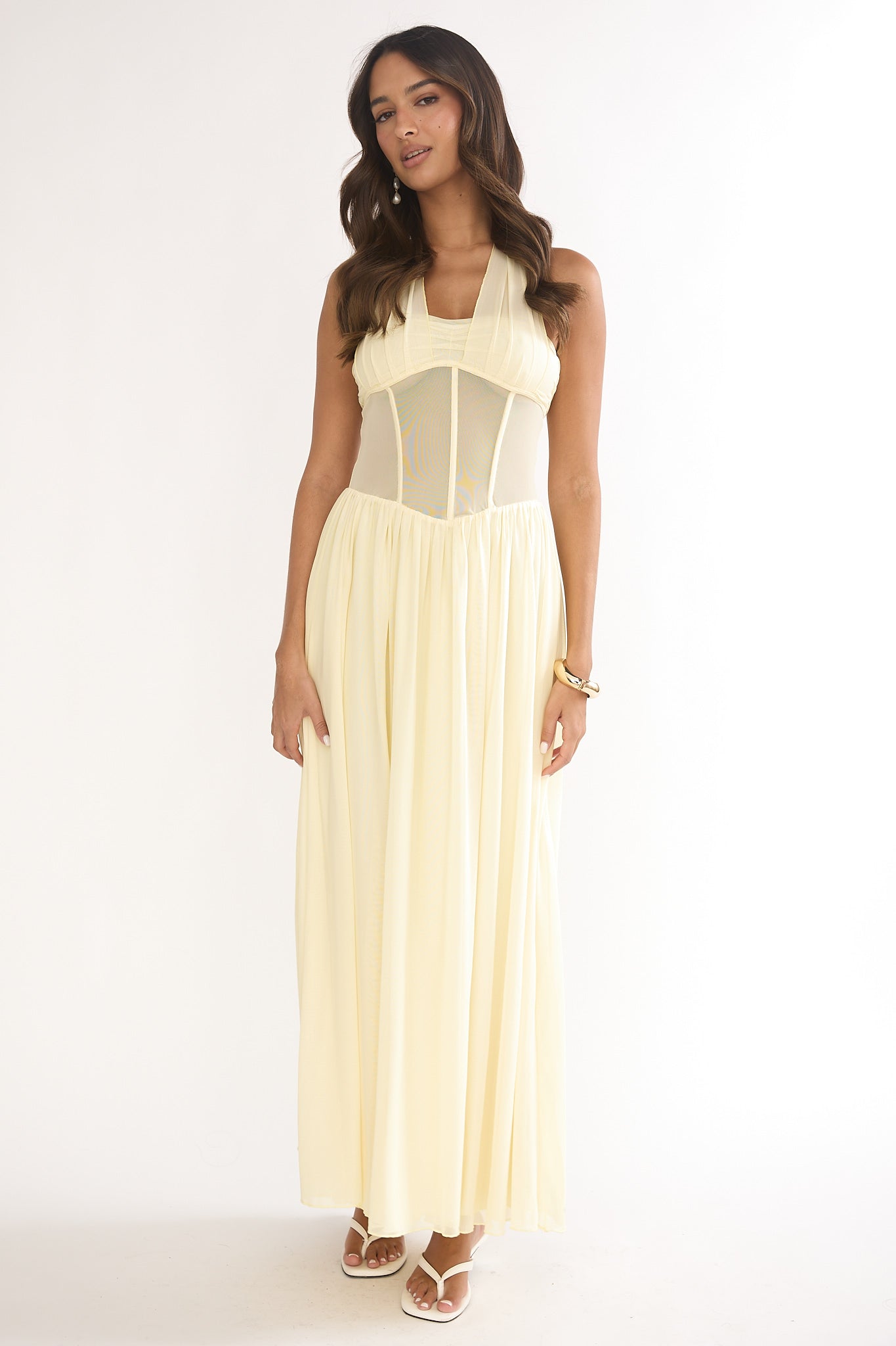 Jovella Halterneck Mesh Dress Butter by Selfie Leslie Australia