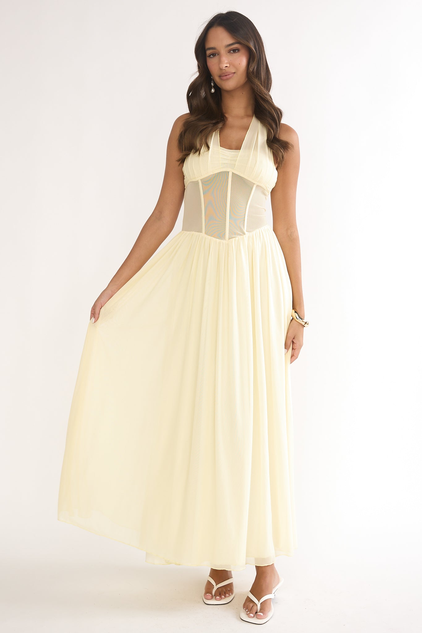 Jovella Halterneck Mesh Dress Butter by Selfie Leslie Australia