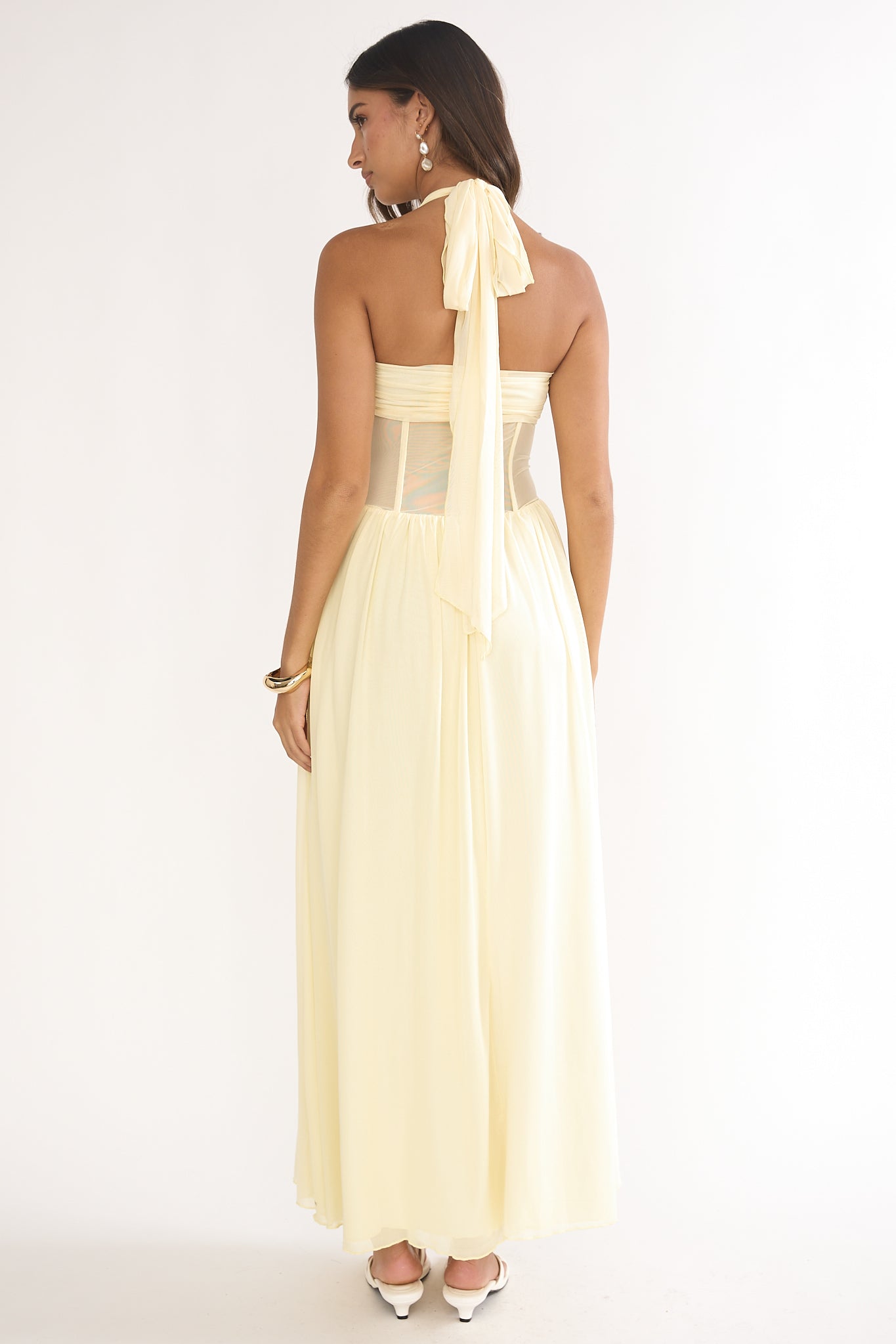 Jovella Halterneck Mesh Dress Butter by Selfie Leslie Australia