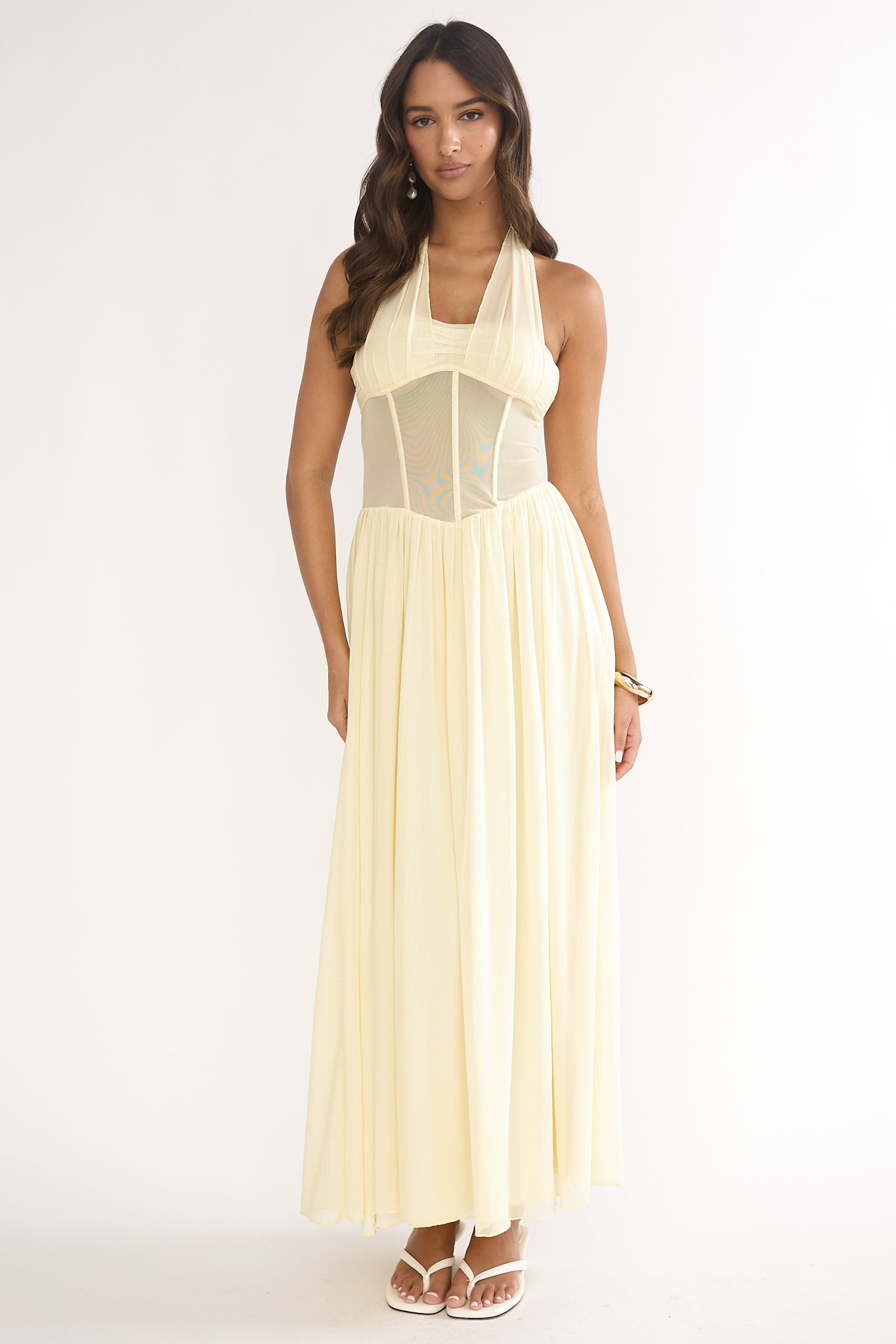 Jovella Halterneck Mesh Dress Butter by Selfie Leslie Australia