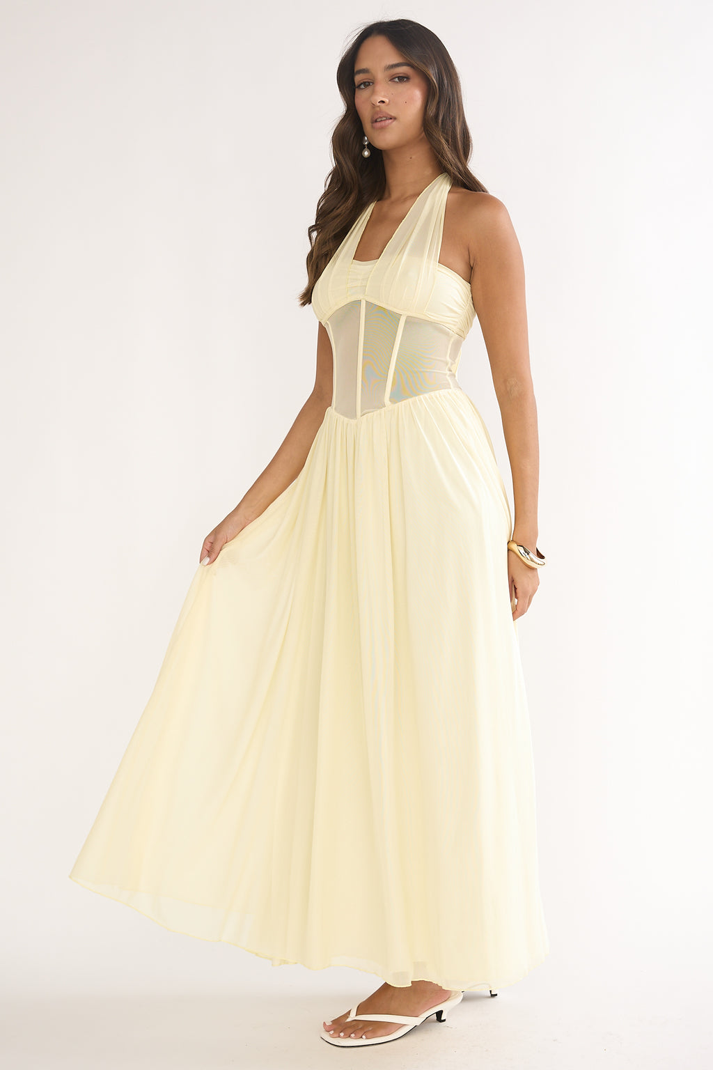 Jovella Halterneck Mesh Dress Butter by Selfie Leslie Australia