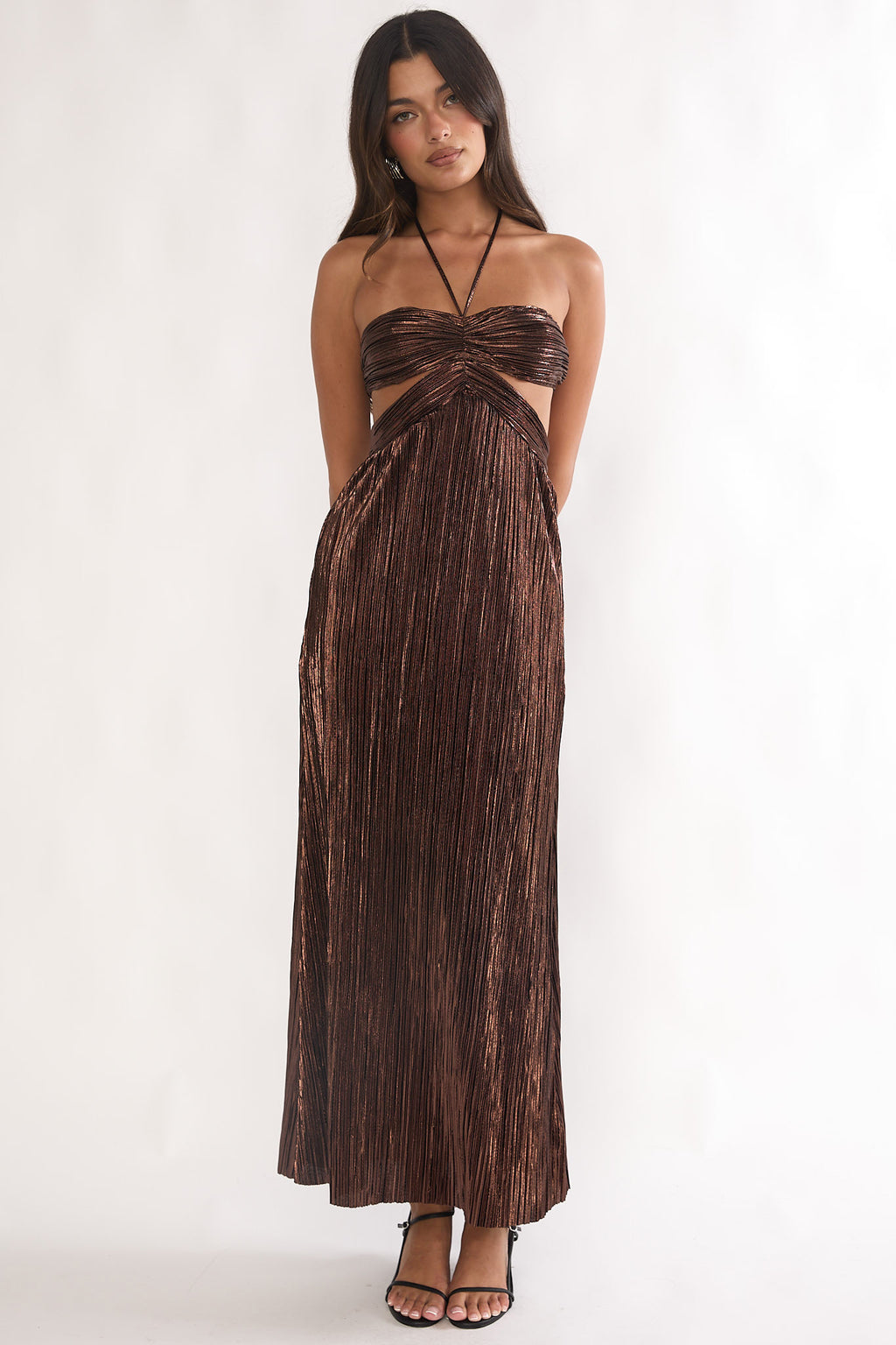 Isle Cut-Out Halterneck Maxi Dress Gold by Selfie Leslie Australia