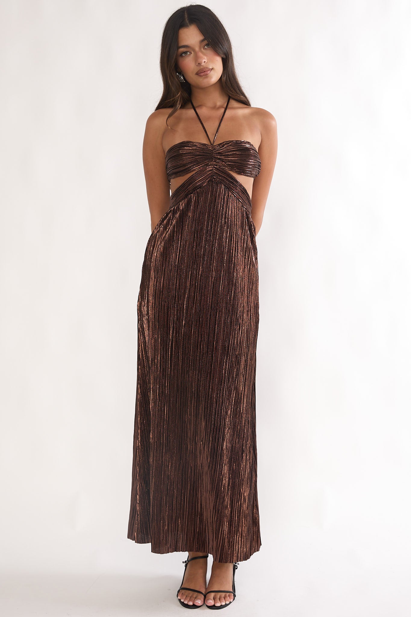 Isle Cut-Out Halterneck Maxi Dress Gold by Selfie Leslie Australia